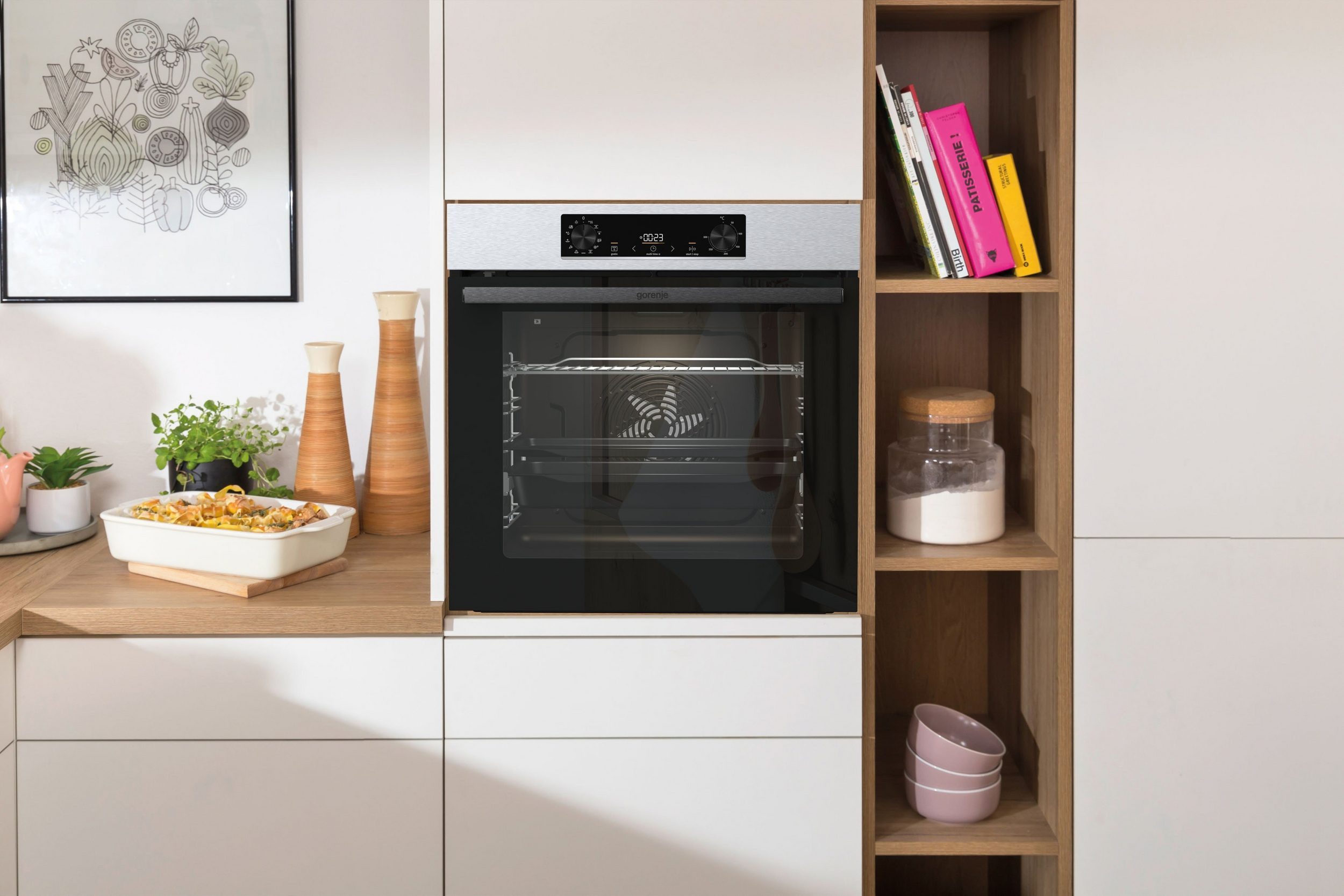 GORENJE Backofen 60cm Pizza Funktion Pyrolyse Selbstreinigung Teleskopauszug BPSB737OTX, mit 1-fach Teilauszug