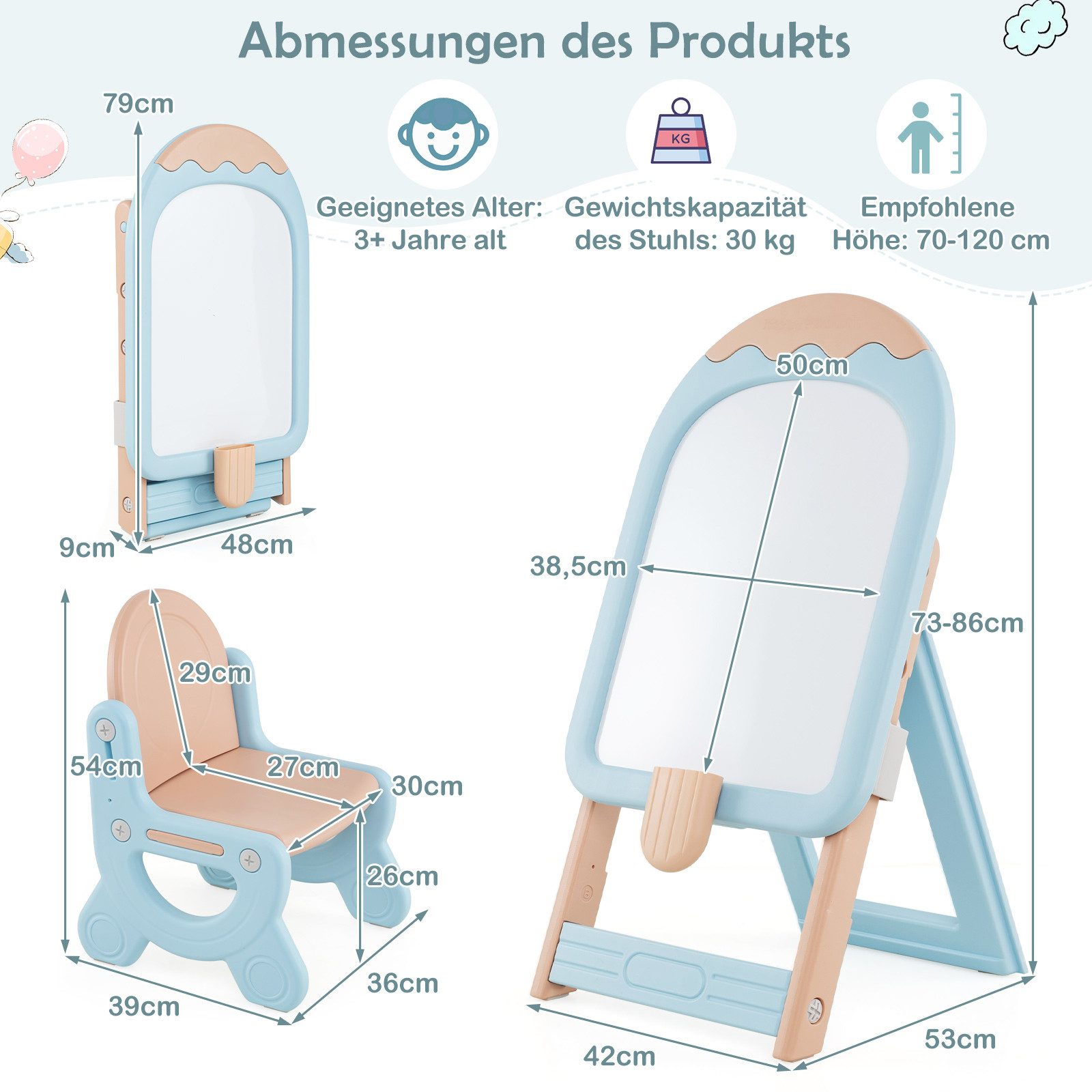 COSTWAY Standtafel, (2-tlg), Kinder-Staffelei mit Stuhl, höhenverstellbar