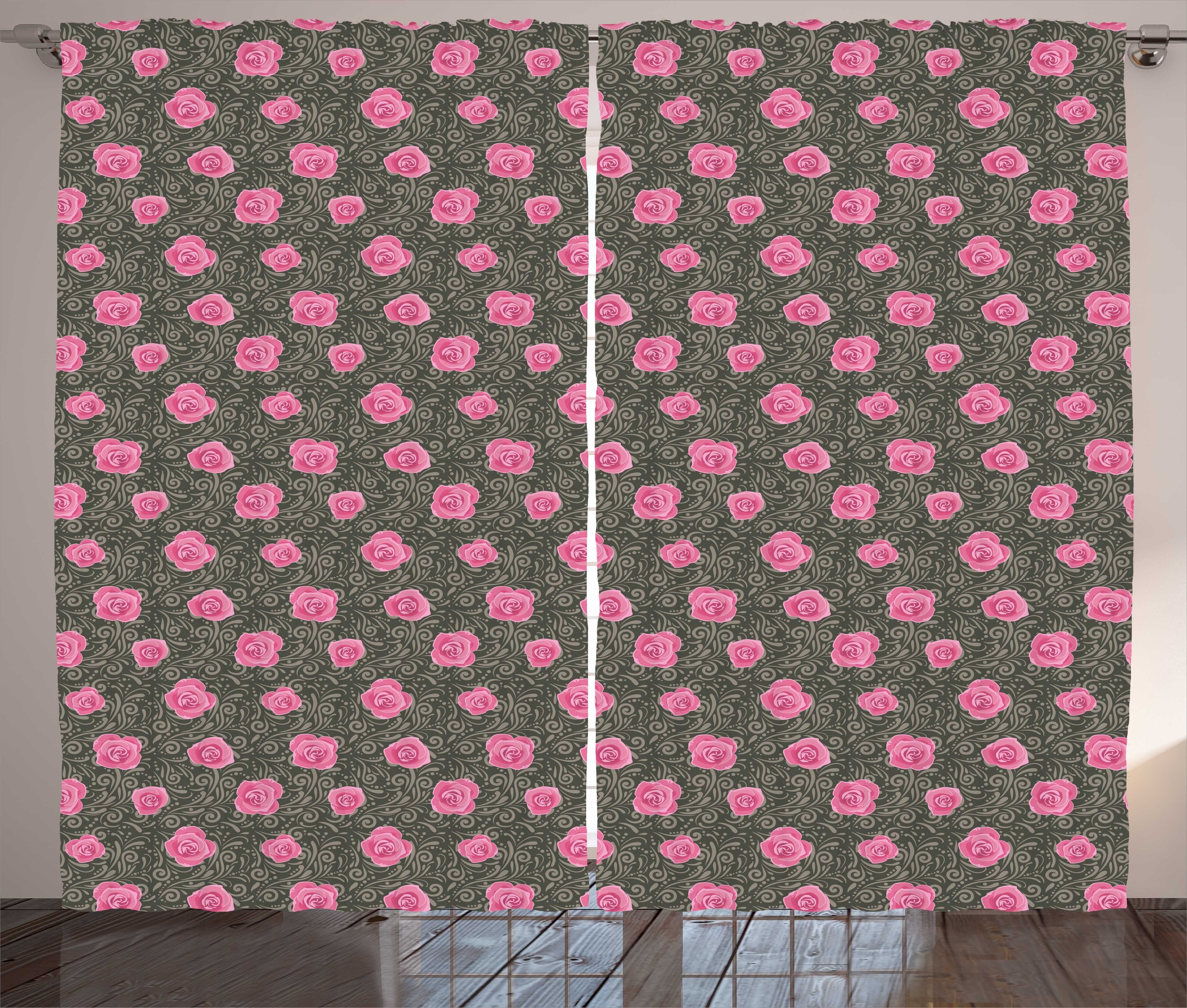 Gardine Schlafzimmer Schlaufen Roses Aufwändige Vorhang Dunkelpink Charming und Abakuhaus, Haken, mit Kräuselband