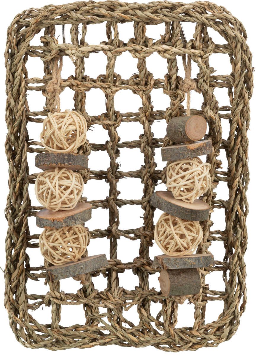 TRIXIE Tier-Beschäftigungsspielzeug Matte mit Spielzeugen - diverse - 18 × 30 cm, Holz, Rattan, Seegras