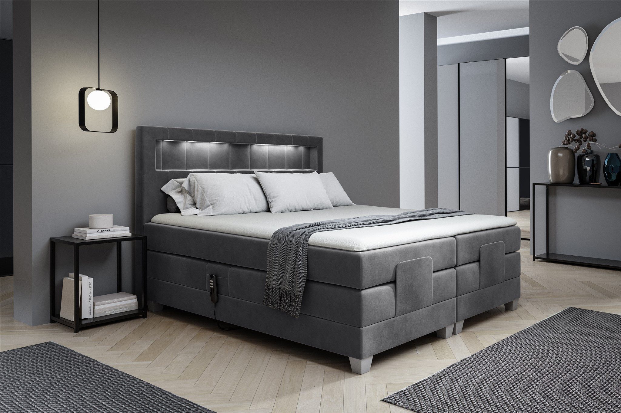 DB-Möbel Boxspringbett Schlafzimmerbett CAVIDOS Elektrisch in Stoff Fresh (inkl. Topper), Matratzen elektrisch verstellbar)