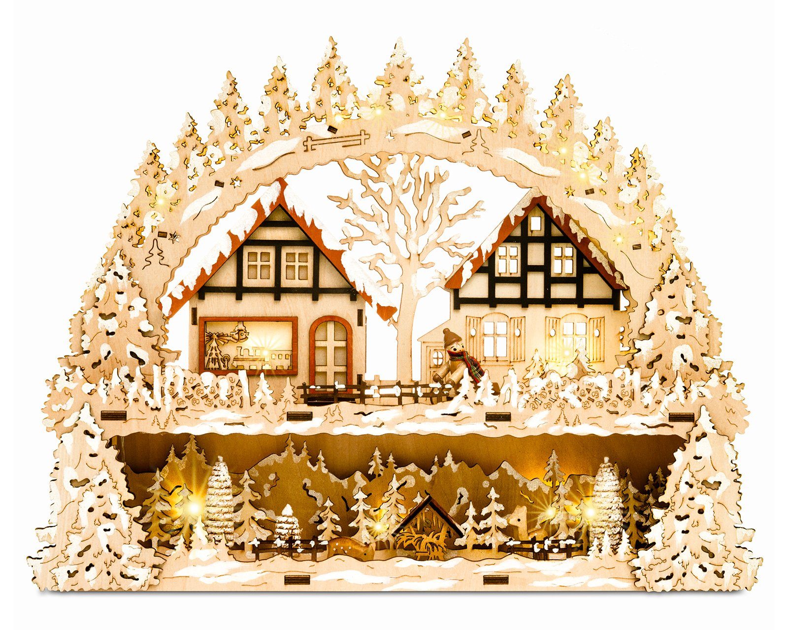 SIKORA Schwibbogen LB65 Lichterbogen Weihnachtsdorf Waldszene mit LED Beleuchtung B:44cm, inkl. Netzteil - sanft beleuchtet für sinnliche Weihnachten