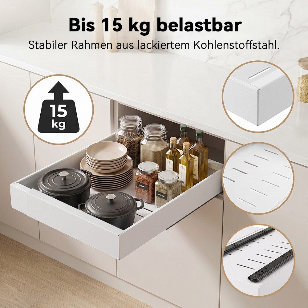 VIVREAL Küchenorganizer-Set Teleskopschublade küche, Besteckkasten für schubladen, ohne Bohren, (1-tlg), Flexibel 32–52 cm, bis 15 kg belastbar, für Küche Speis – Bild 3 von 5