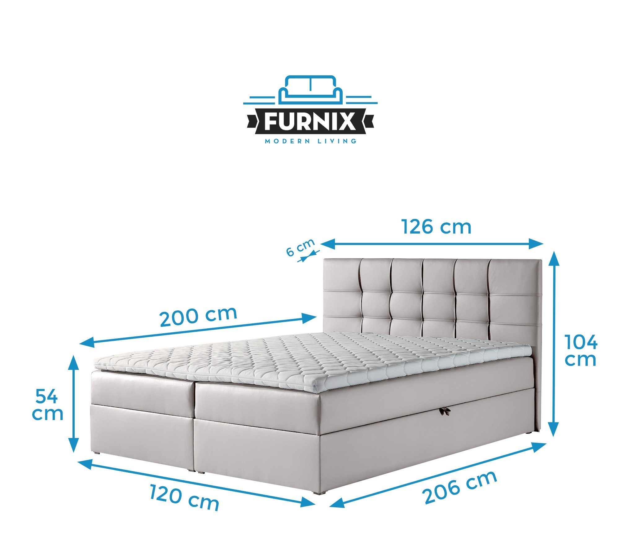 Polsterbett Furnix Hellgrau und hochwertige, Auswahl, tiefen TREZO Polsterstoffe 140x200 Topper Boxspringbett Bettkasten 1 mit pflegeleichte