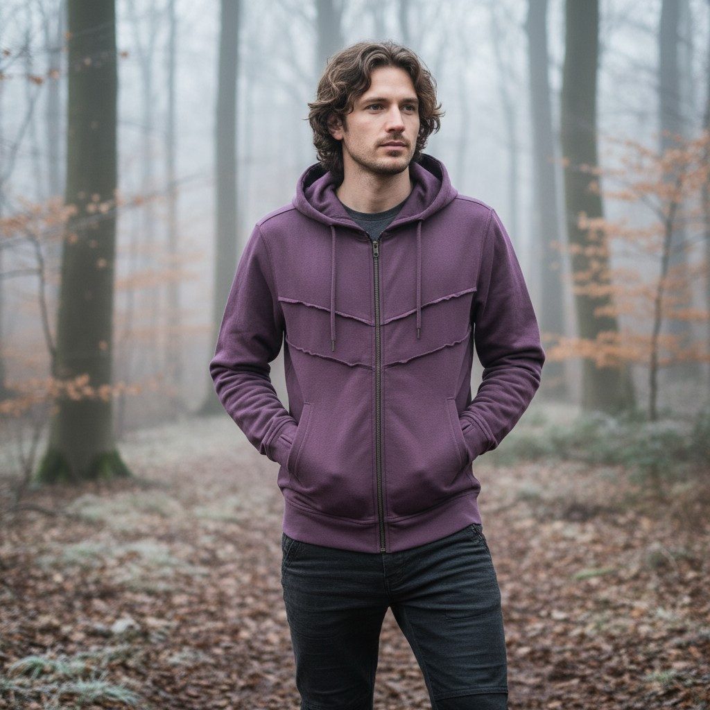Guru-Shop Strickjacke Goa Jacke, Bio Baumwolle Ethno Hoody - aubergine alternative Bekleidung