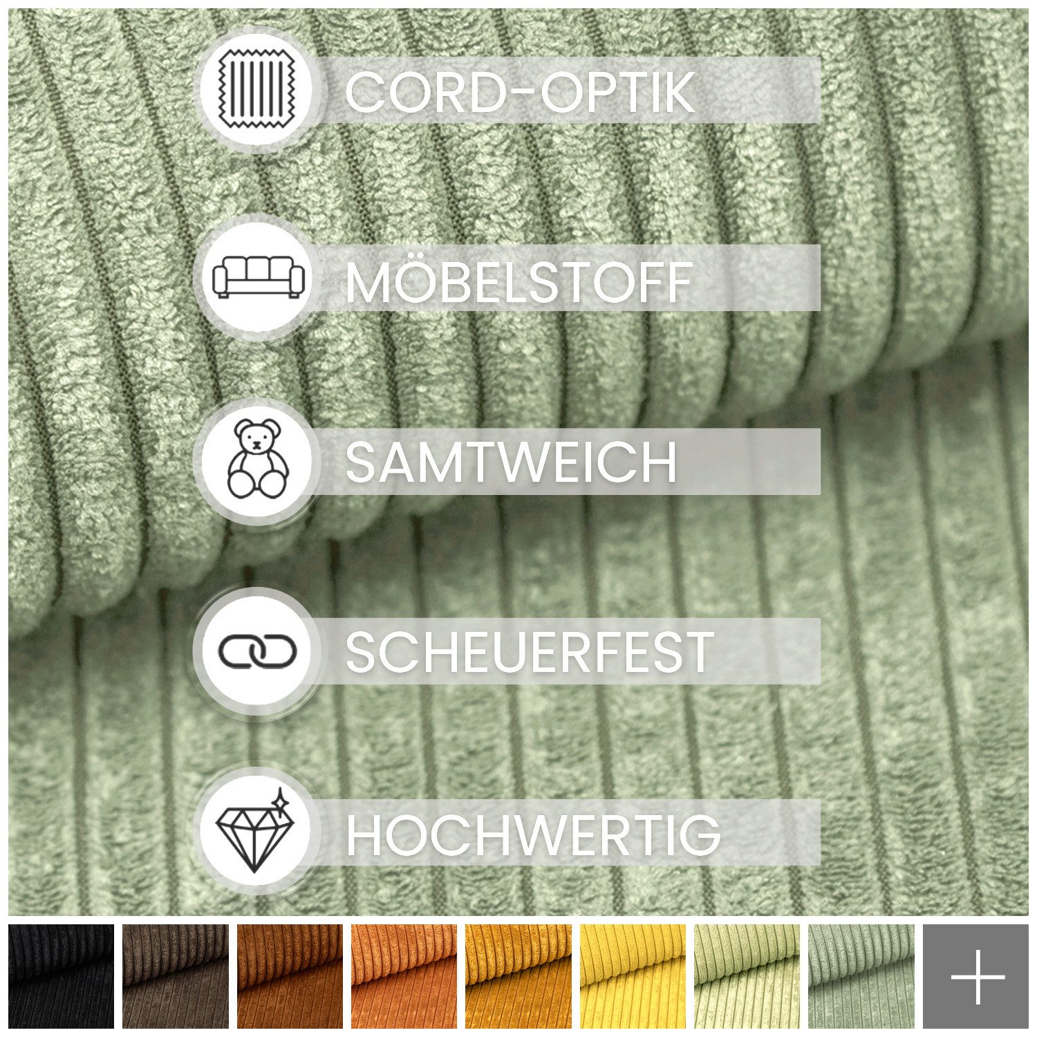 novely® Stoff PORTO - Polsterstoff in Breitcord-Optik - Ultraweicher Möbelstoff, Samtige Haptik, Reißfest, Fusselfrei, Robust, Meterware, 1lfm – Bild 2 von 5