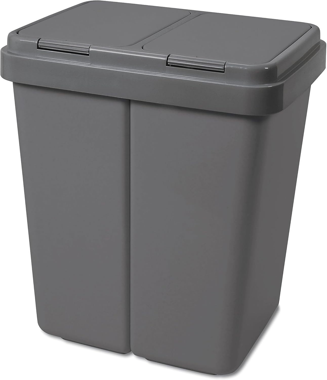 ALPFA Mülltrennsystem Duo Bin anthr. Mülleimer Müllsortierer Doppel Mülltonne Abfalleimer, 2 mal 25 Liter / mit Tippdeckel / inkl. 2 Ersatzfedern