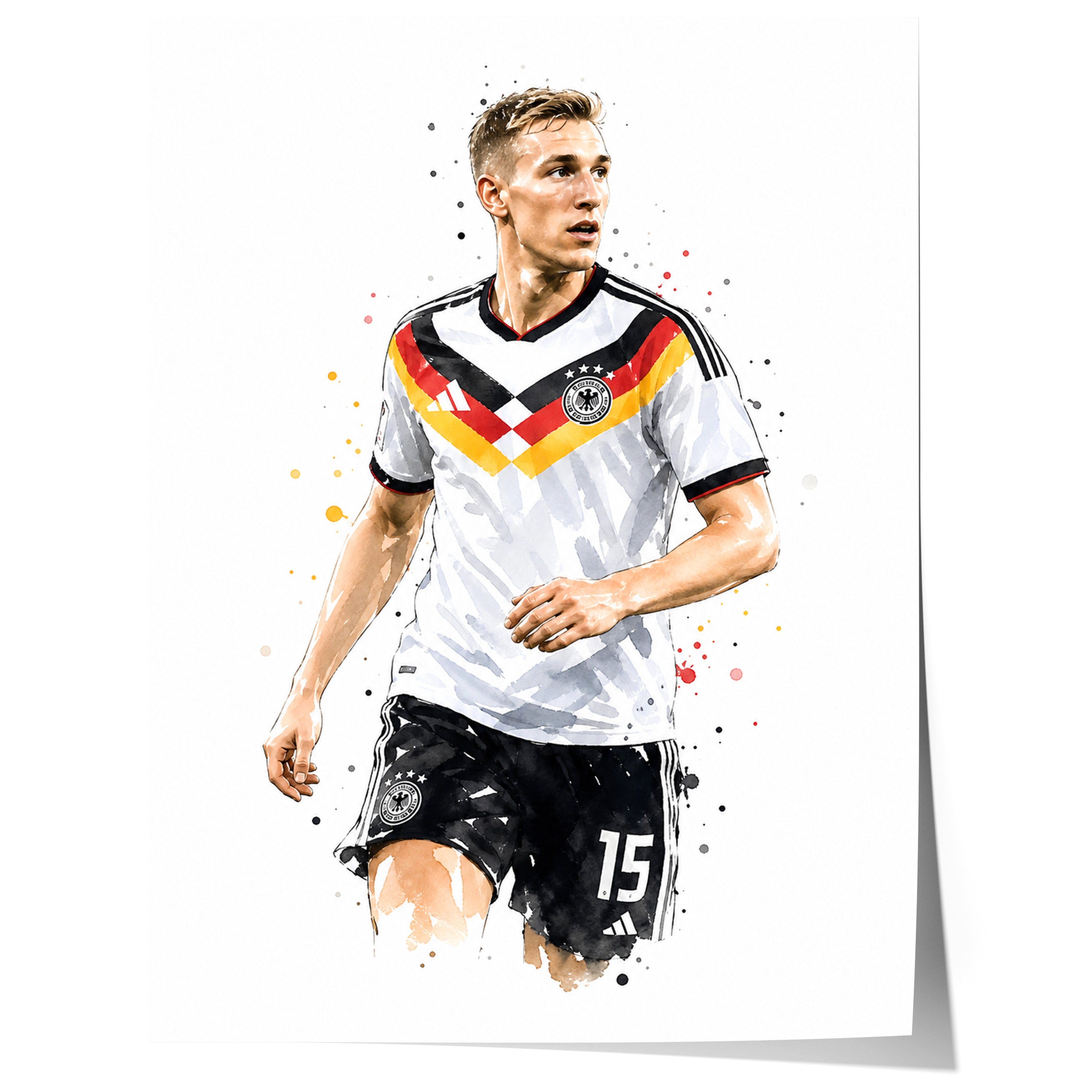 JUSTGOODMOOD Poster Deutschland Fussball Geschenkidee Aquarell Sport Wandbild Deko Print o, (1 St)