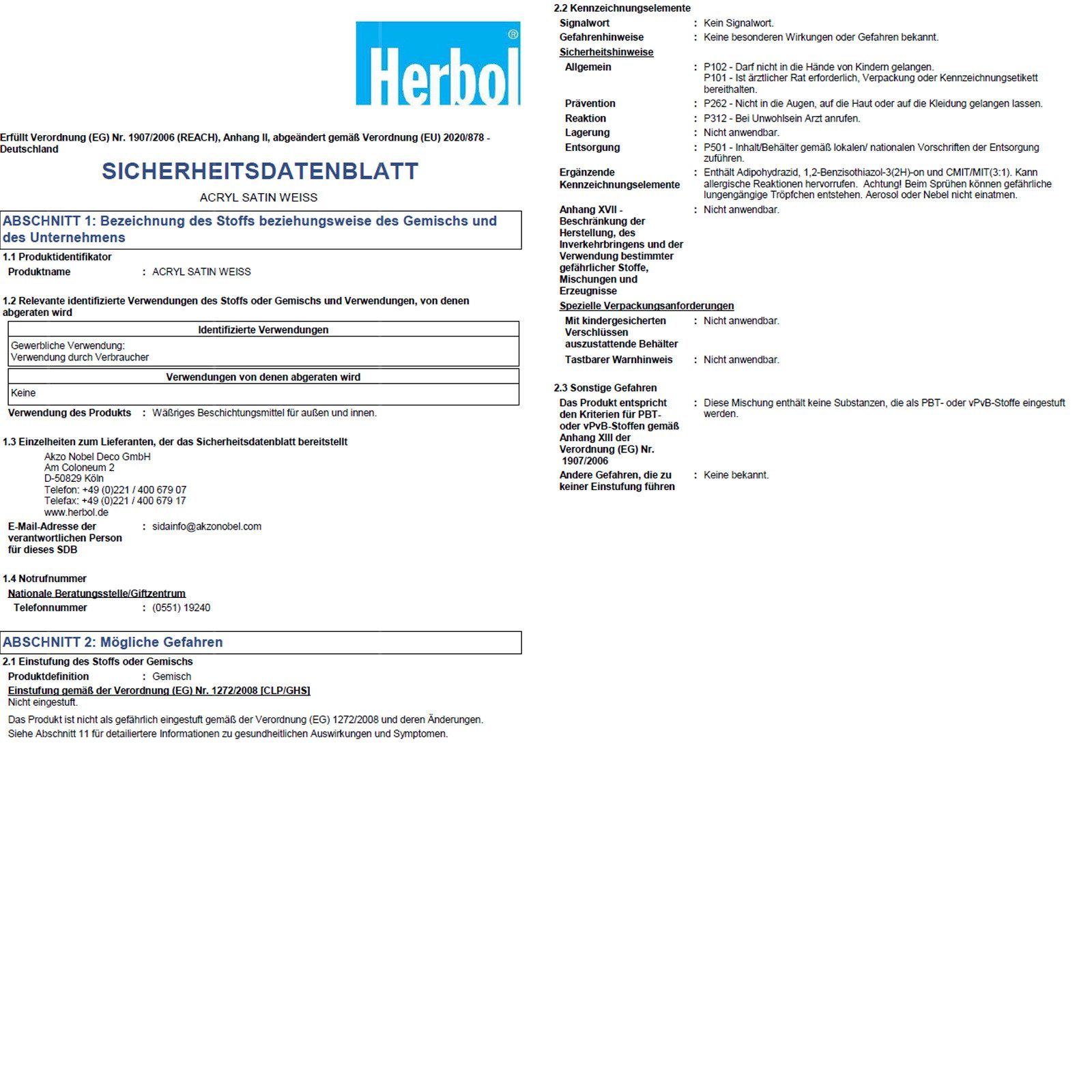 Herbol Lack Herbol Acryl Satin 2,5 LTR