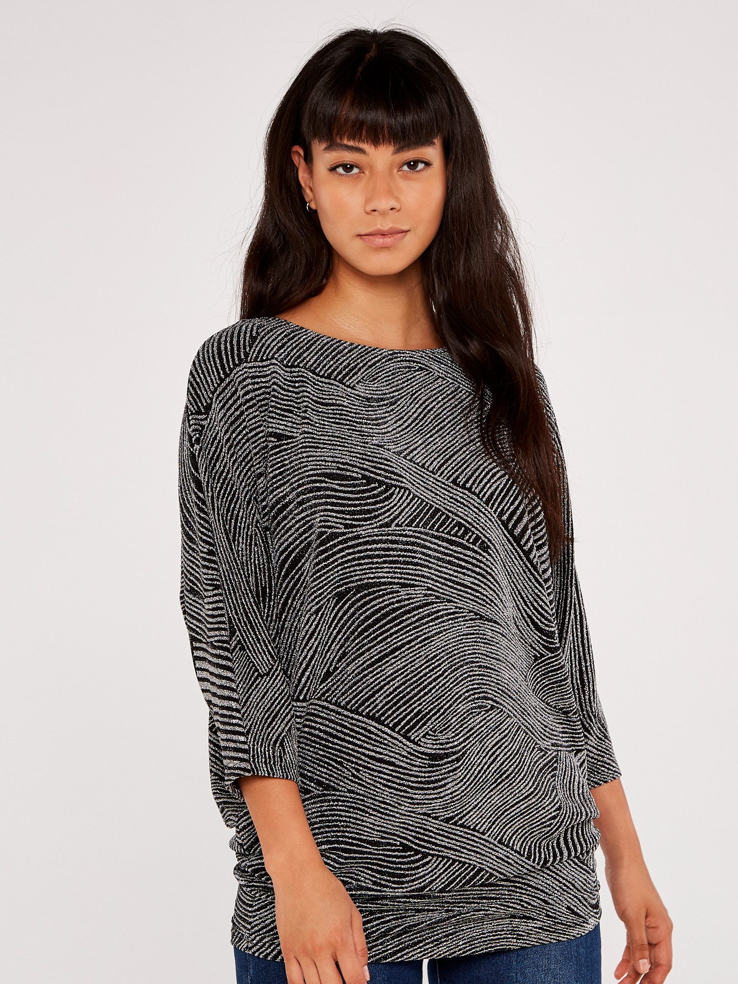 Apricot Fledermausshirt 3/4 Arm Top (1-tlg) im Metallic-Look