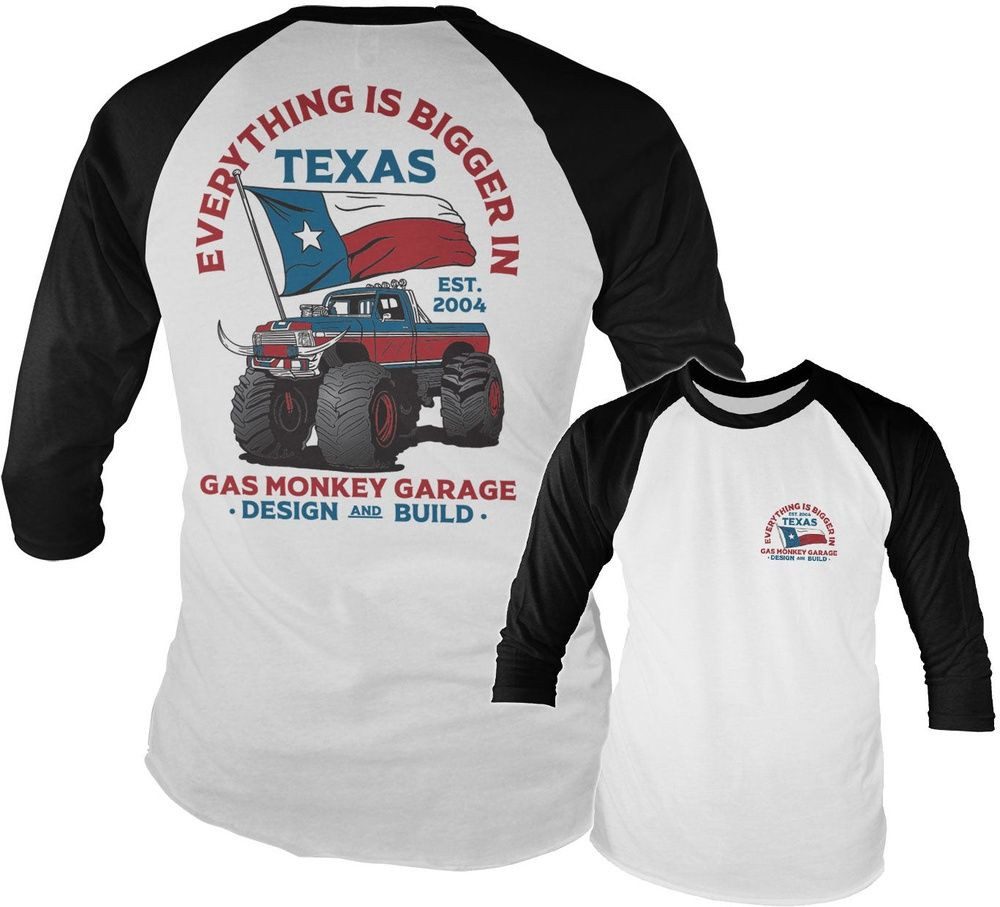 Gas Monkey Garage Longsleeve Everything Is Bigger In Texas Baseball Long Sleeve Tee