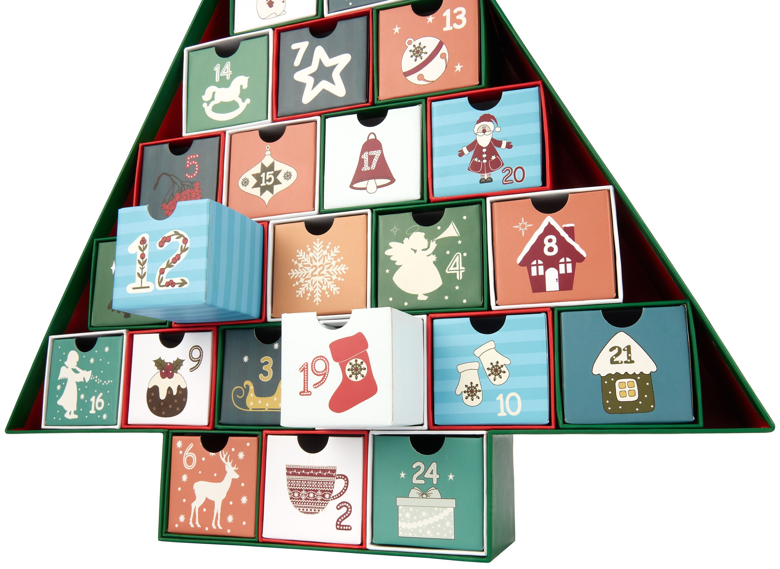 BRUBAKER befüllbarer Adventskalender Tannenbaum - Weihnachtskalender zum Befüllen (51 cm groß aus Pappe - Grün Bunt, 1-tlg), DIY Kalender mit 24 Türchen für Gutscheine und Süßigkeiten