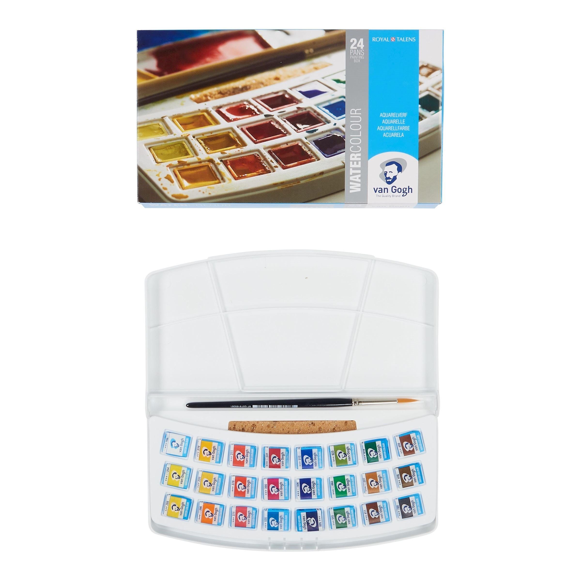 Talens art creation Aquarellstifte Van Gogh Aquarell Set, 24 Farben in halbe Näpfchen, Pinsel und Schwamm, (24-tlg)