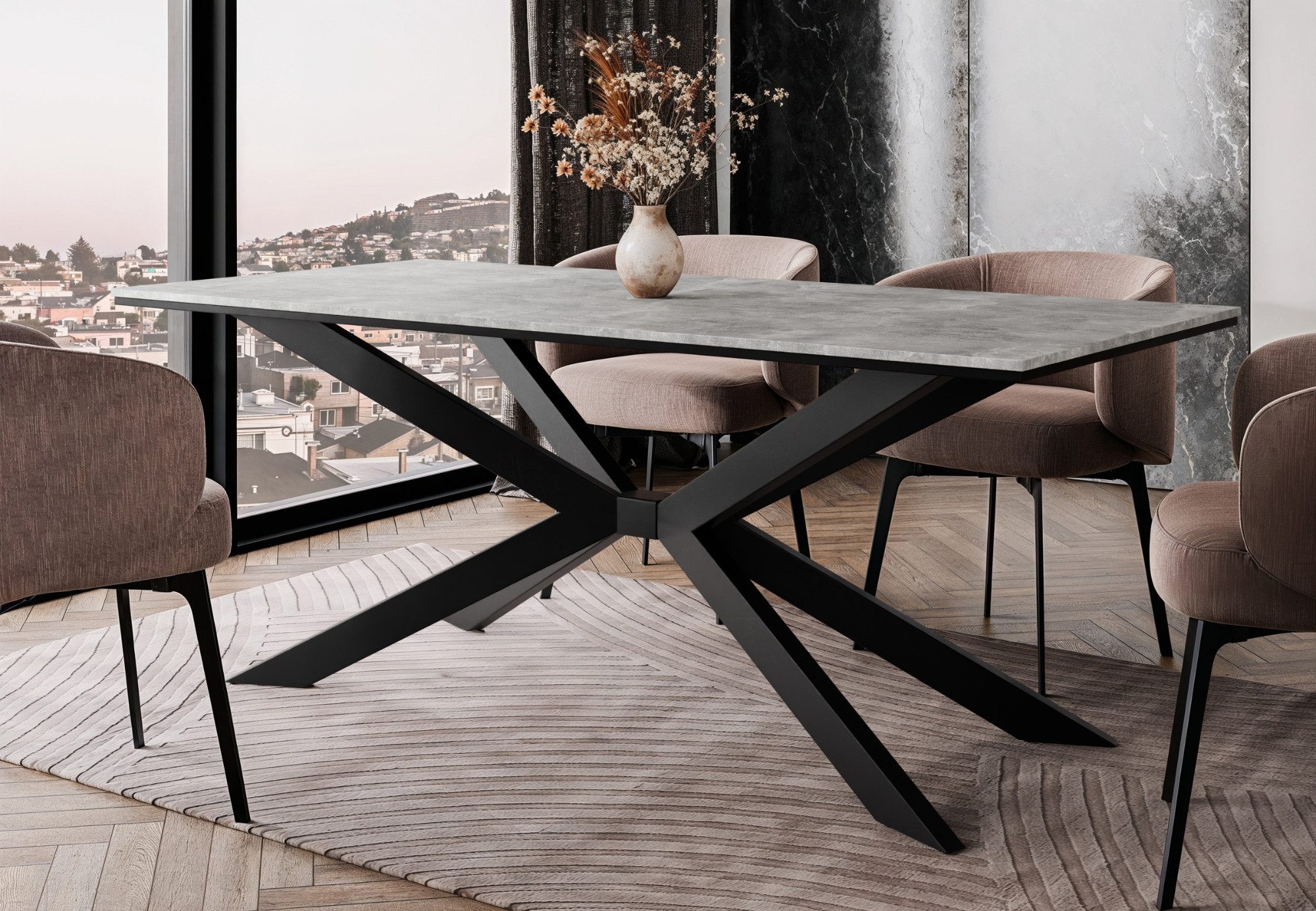 Home Collective Esstisch Tisch Küchentisch Esszimmertisch bis zu 8 Personen (Esszimmer Küche Wohnzimmer Esstisch), modernes Design mit Kreuzgestell Metall 190x90 cm Steingrau