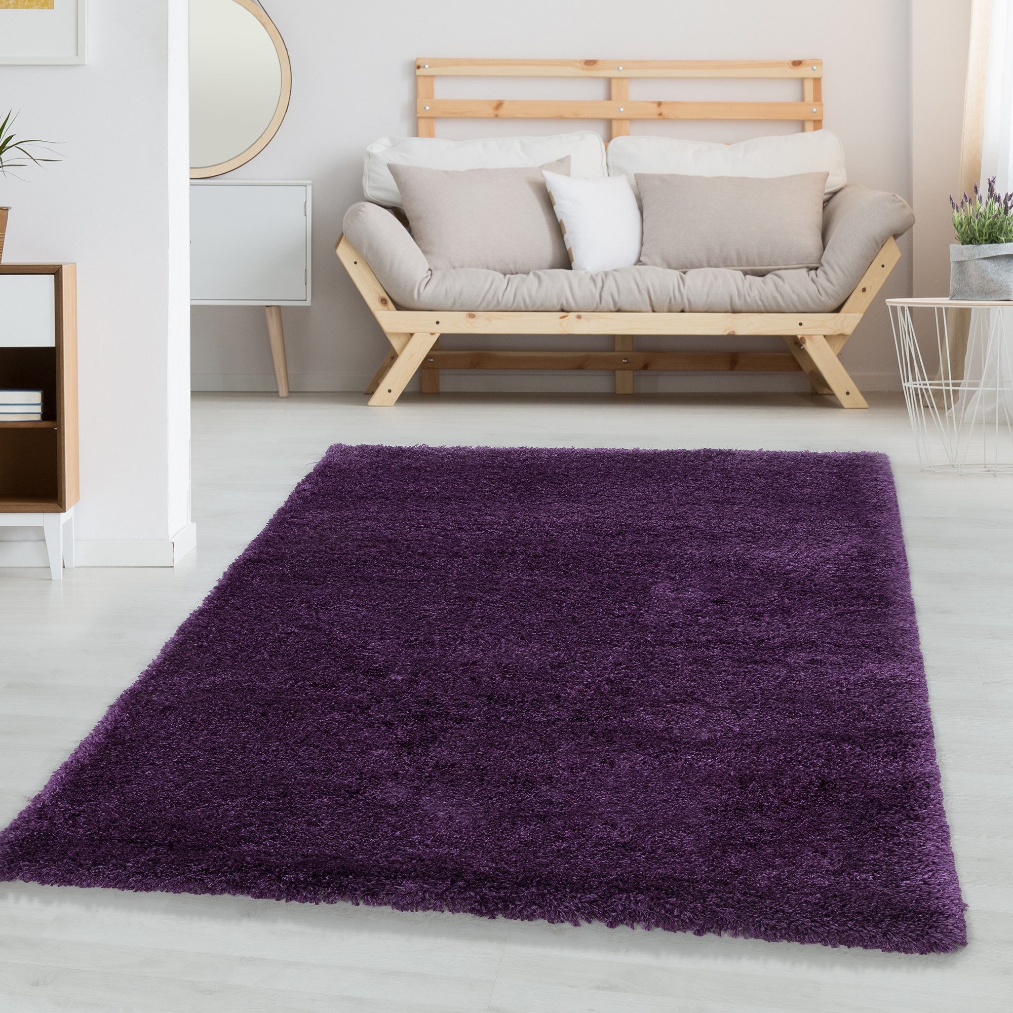 Carpettex Hochflor-Teppich Unicolor - Einfarbig, Läufer, Höhe: 30 mm, Teppich Wohnzimmer Einfarbig Shaggy verschidene farben und größen