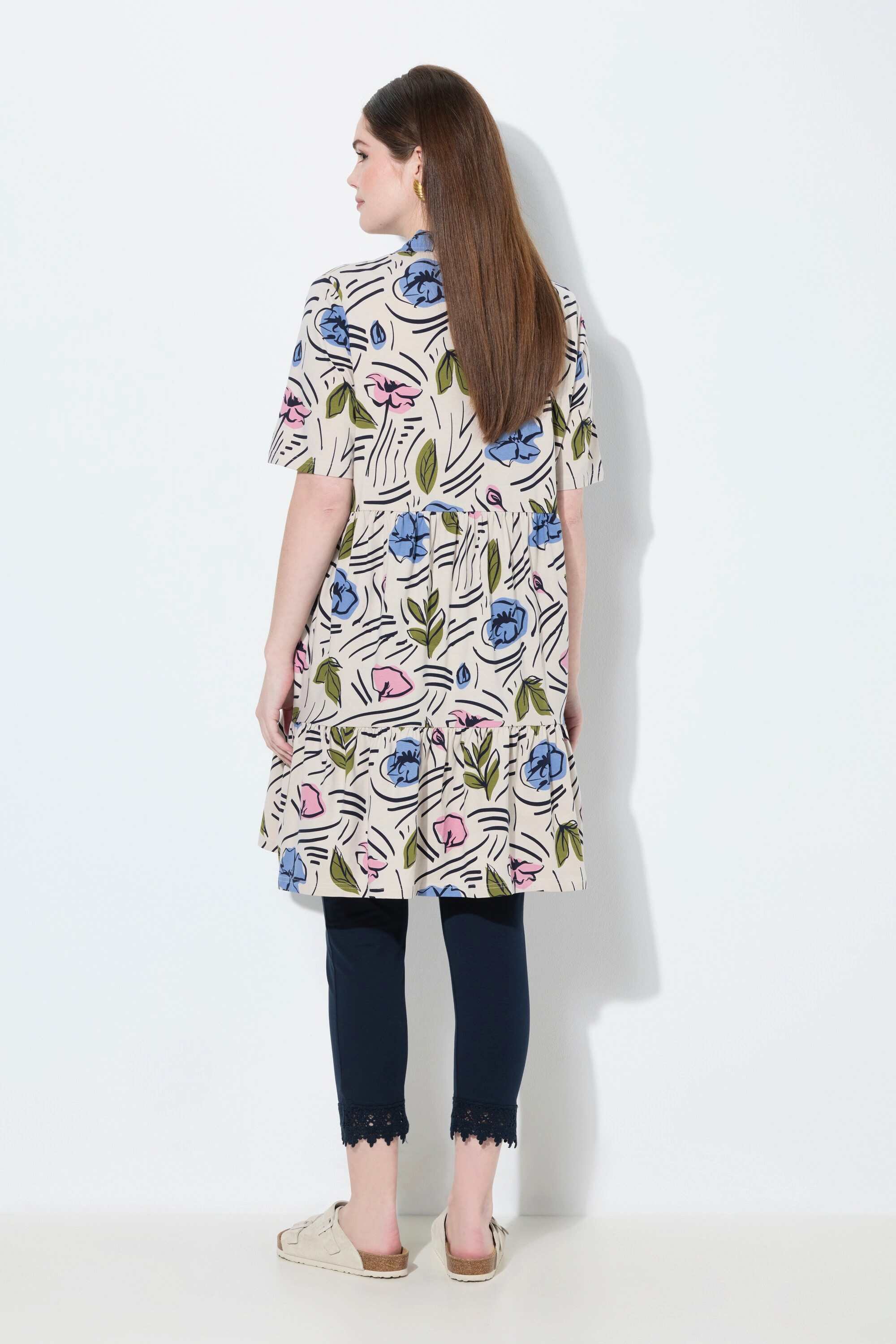 Ulla Popken Longshirt Longshirt Blüten A-Linie Polokragen Halbarm
