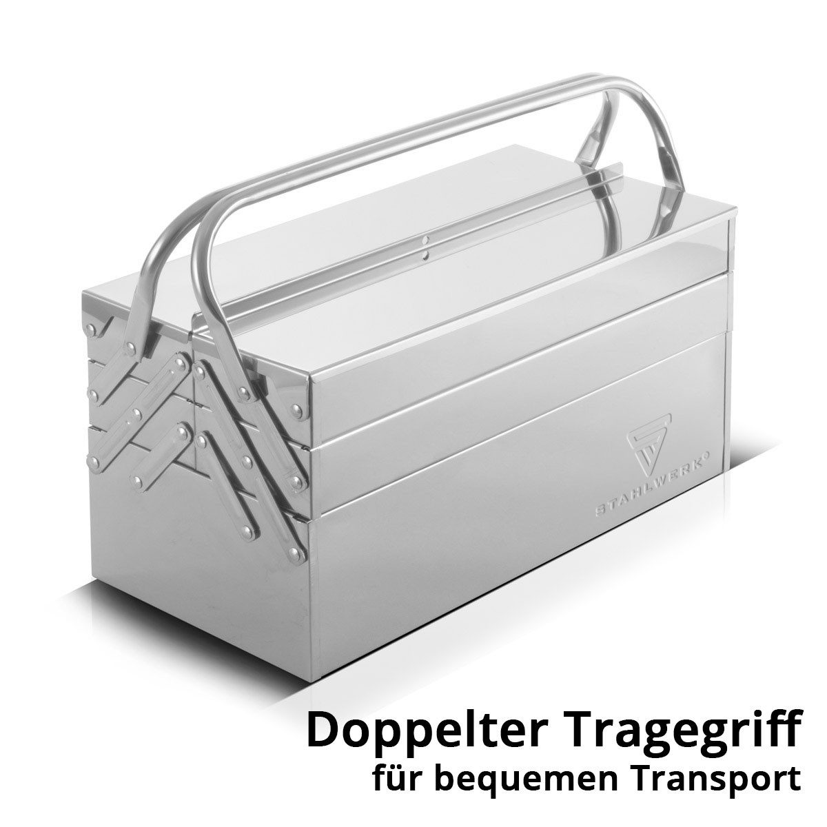 STAHLWERK Werkzeugbox Werkzeugkasten Edelstahl Werkzeugkiste leer Werkzeugbox aus Metall (Packung)