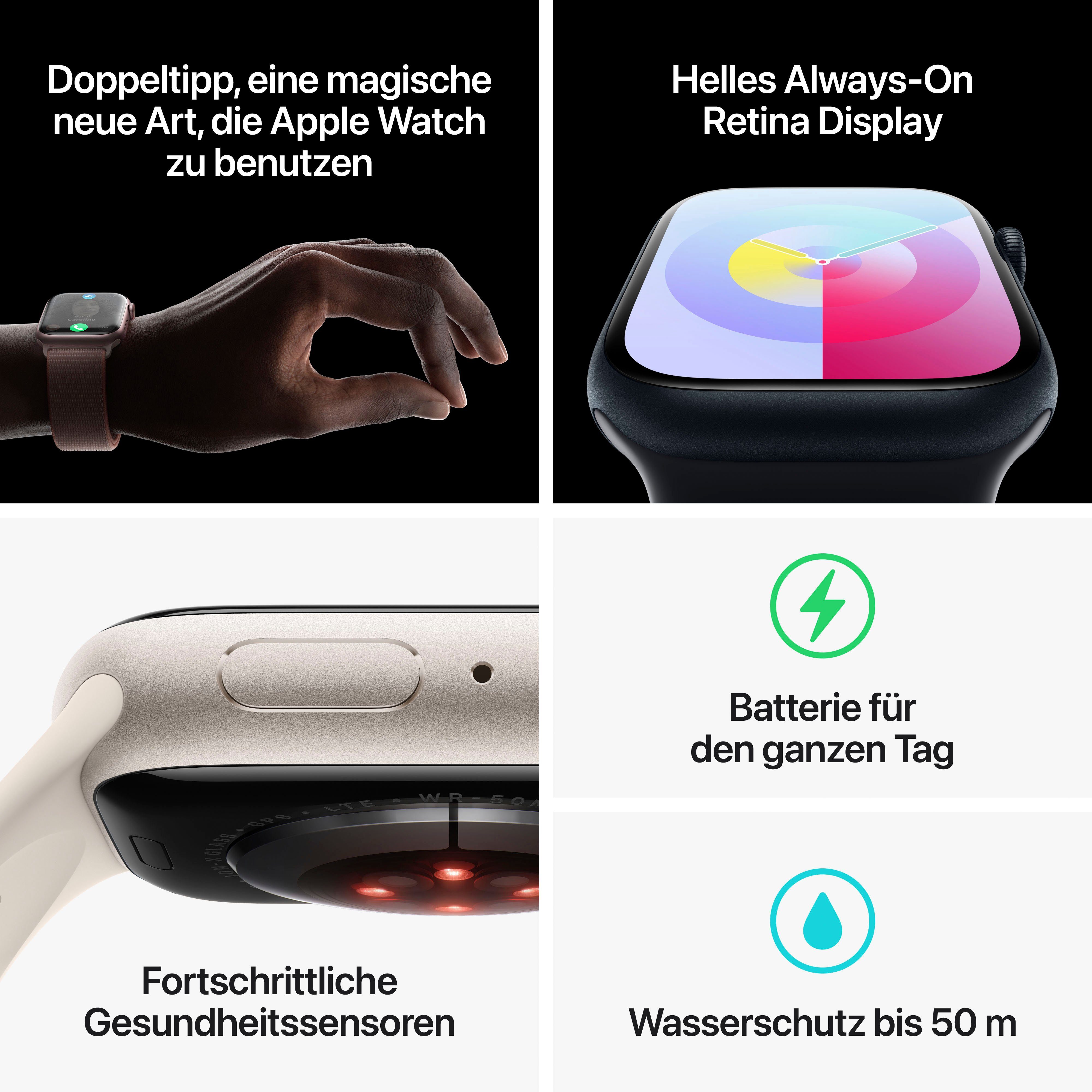 Apple 9 OS | Smartwatch Watch Watch 10), Series Cellular Sport Band (4,5 Polarstern Aluminium cm/1,77 45mm Zoll, Polarstern GPS +