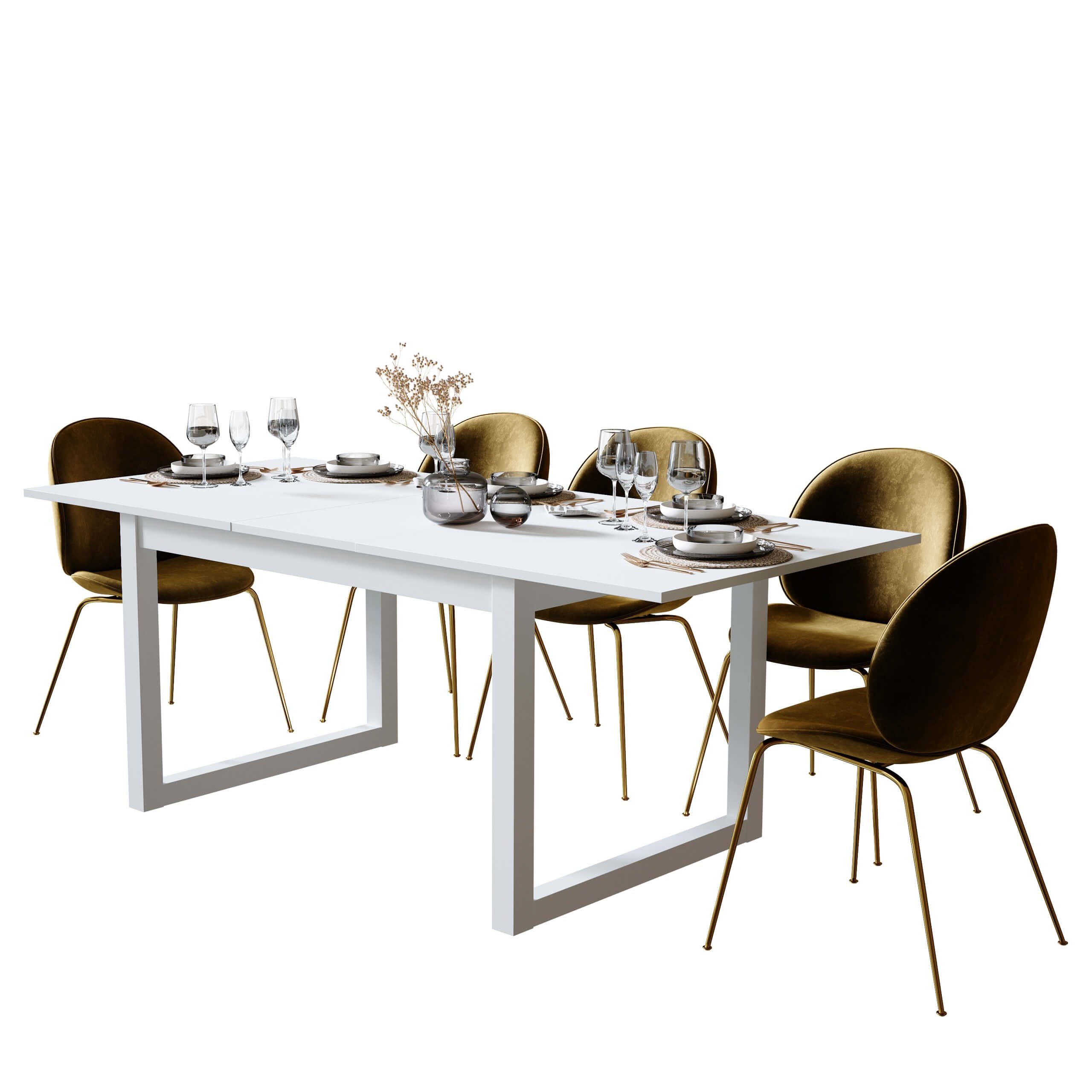 Newroom Esstisch, ausziehbar 160-200 in Weiß cm Modern Landhaus Tischplatte inkl