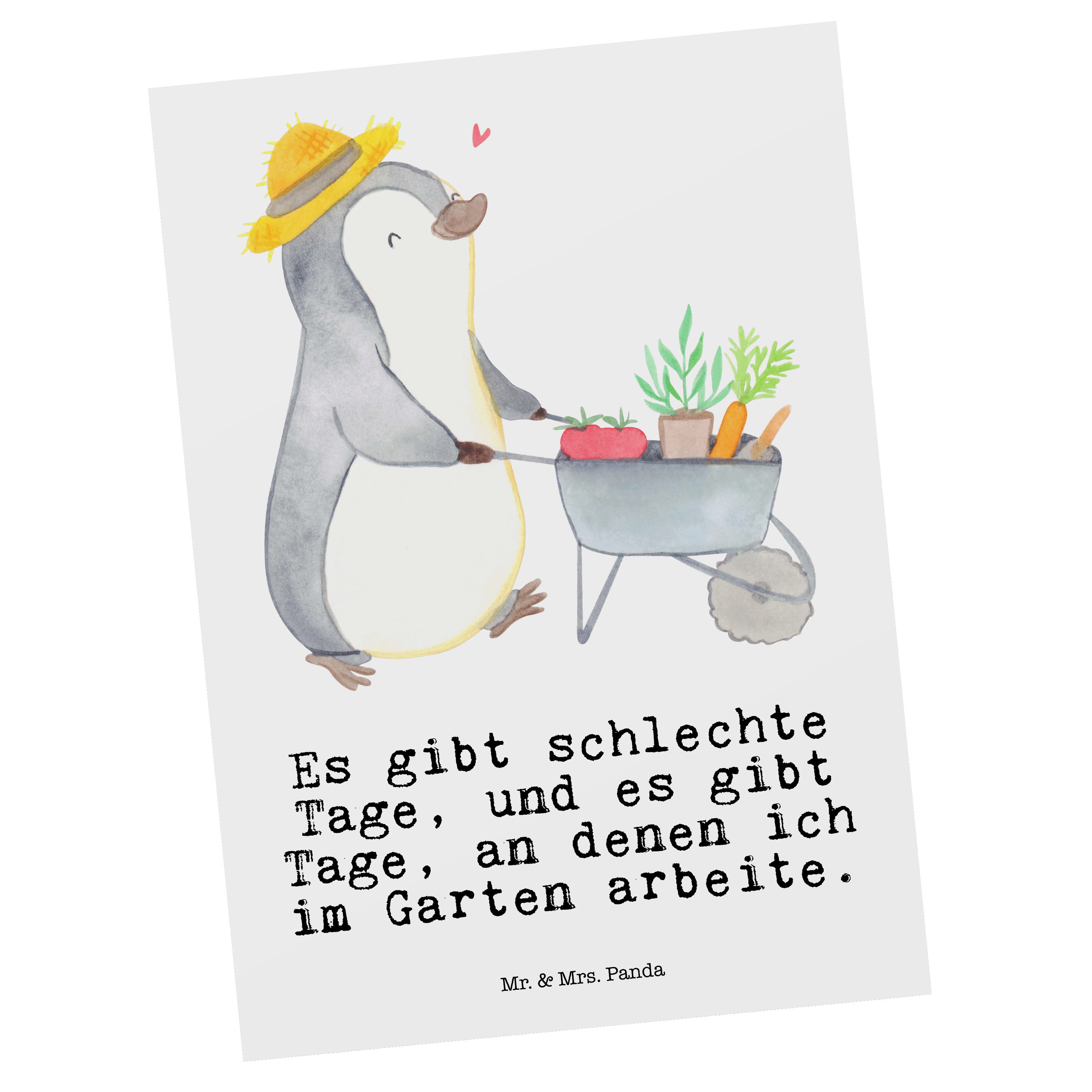 Mr. & Mrs. Panda Postkarte Pinguin Gartenarbeit Tage - Weiß - Geschenk, Geburtstagskarte, Grußka | Grußkarten