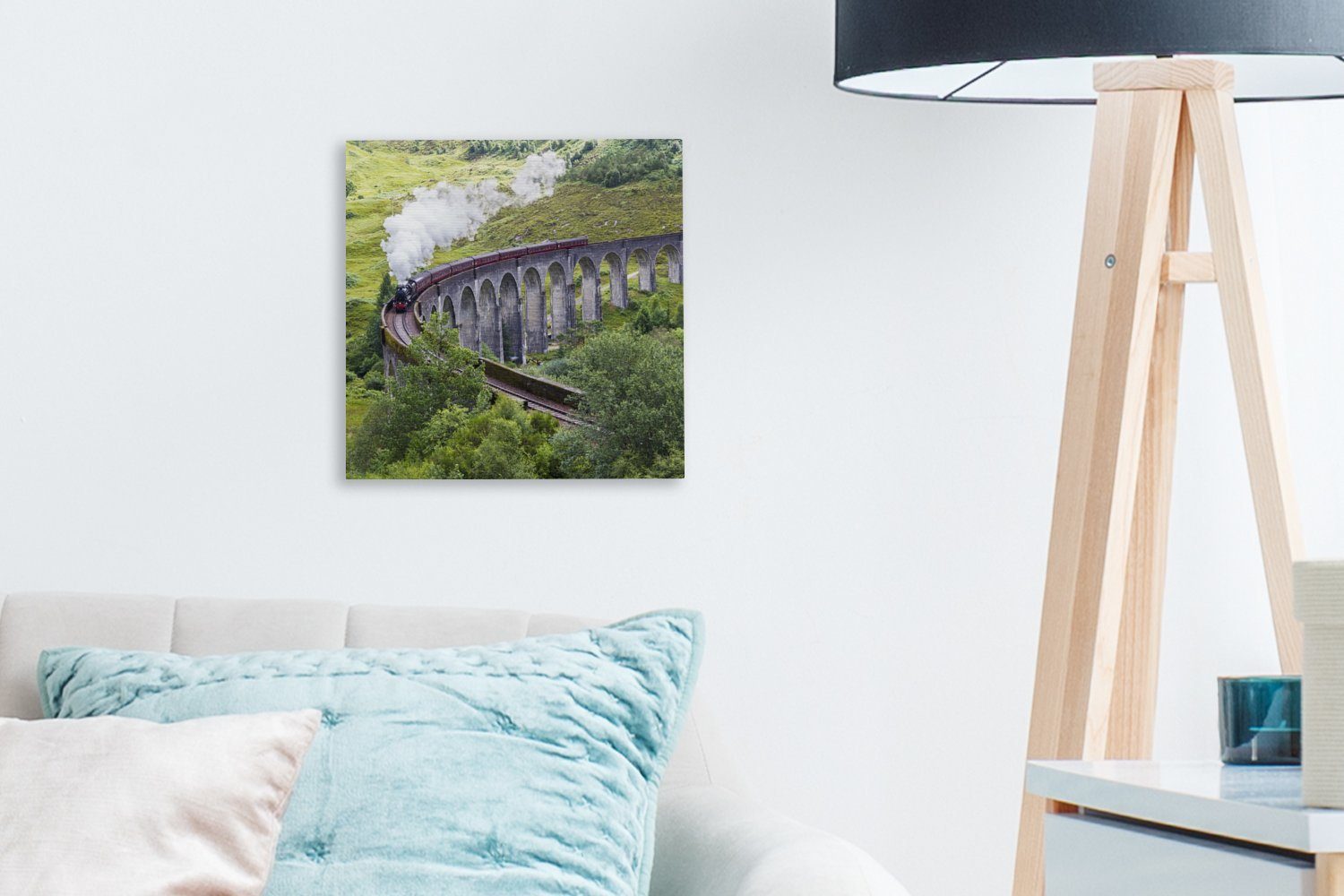 Dampfzug grünen Leinwand Bilder Schottlands, inmitten der Schlafzimmer für (1 St), Wohnzimmer Landschaft Leinwandbild OneMillionCanvasses®