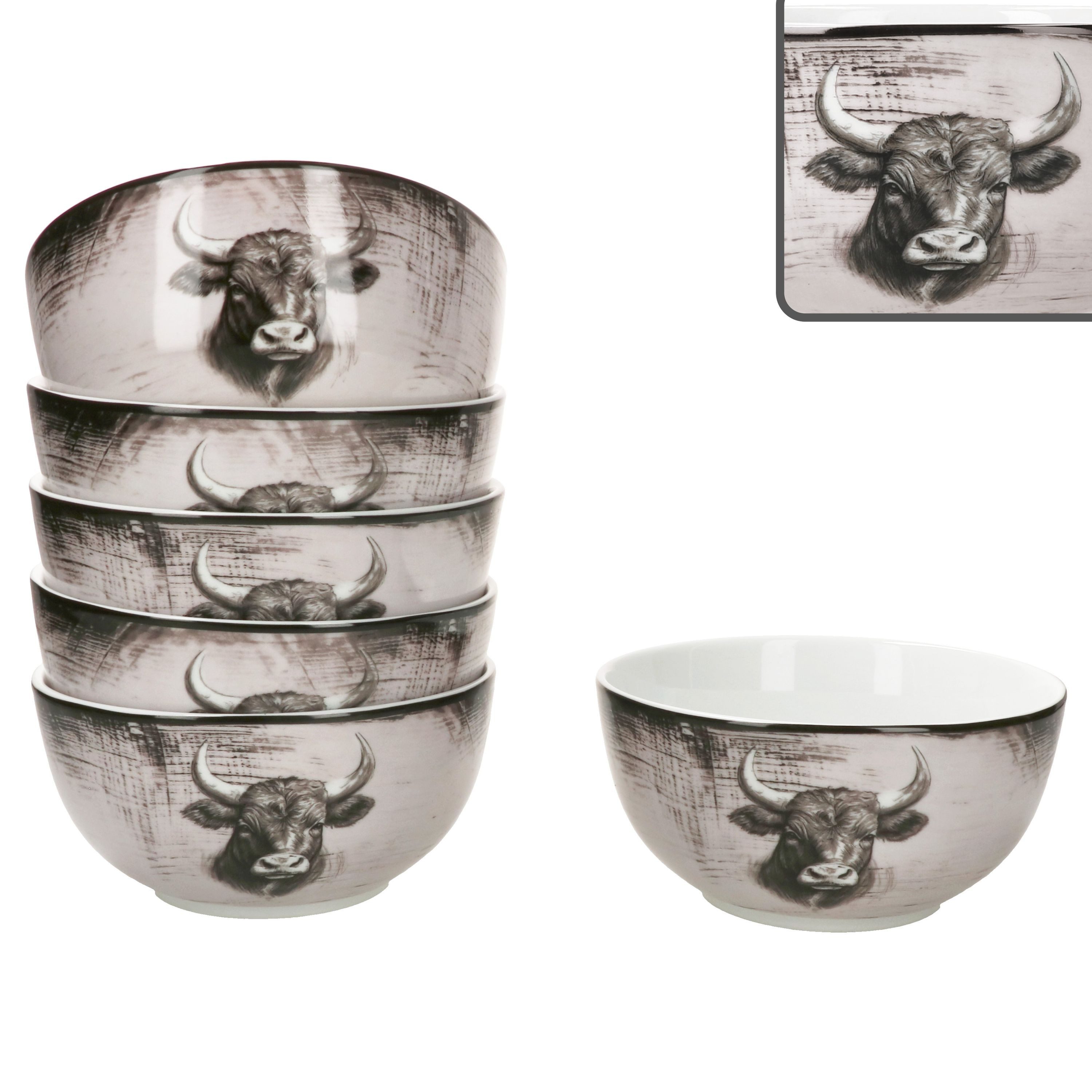 MamboCat Müslischale Toro 6x Müslischale Ø14,2cm 460ml Porzellan 6 Personen Kuh Landhaus, Porzellan – Bild 2 von 5