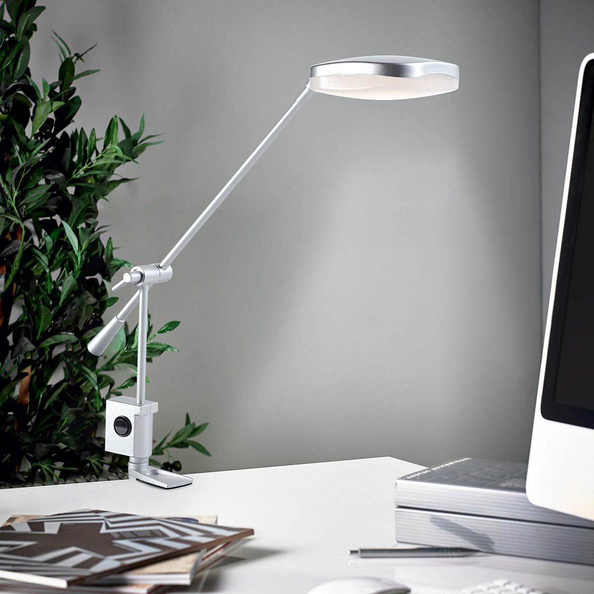 MeLiTec LED Schreibtischlampe T126, warmweiß, LED, Schreibtischleuchte, Leseleuchte, Büroleuchte, Nachttisch, chrom, Klemmfuß