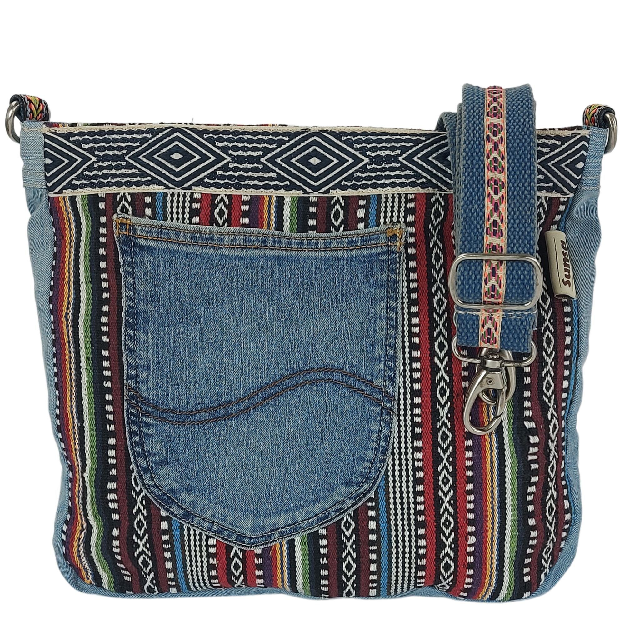 Sunsa Umhängetasche Nachhaltige Umhängetasche aus recycelte Jeans, Damen Schultertasche, mit abnehmbaren Schulterriemen, enthält recyceltes Material schwarz/ bunt Streifen