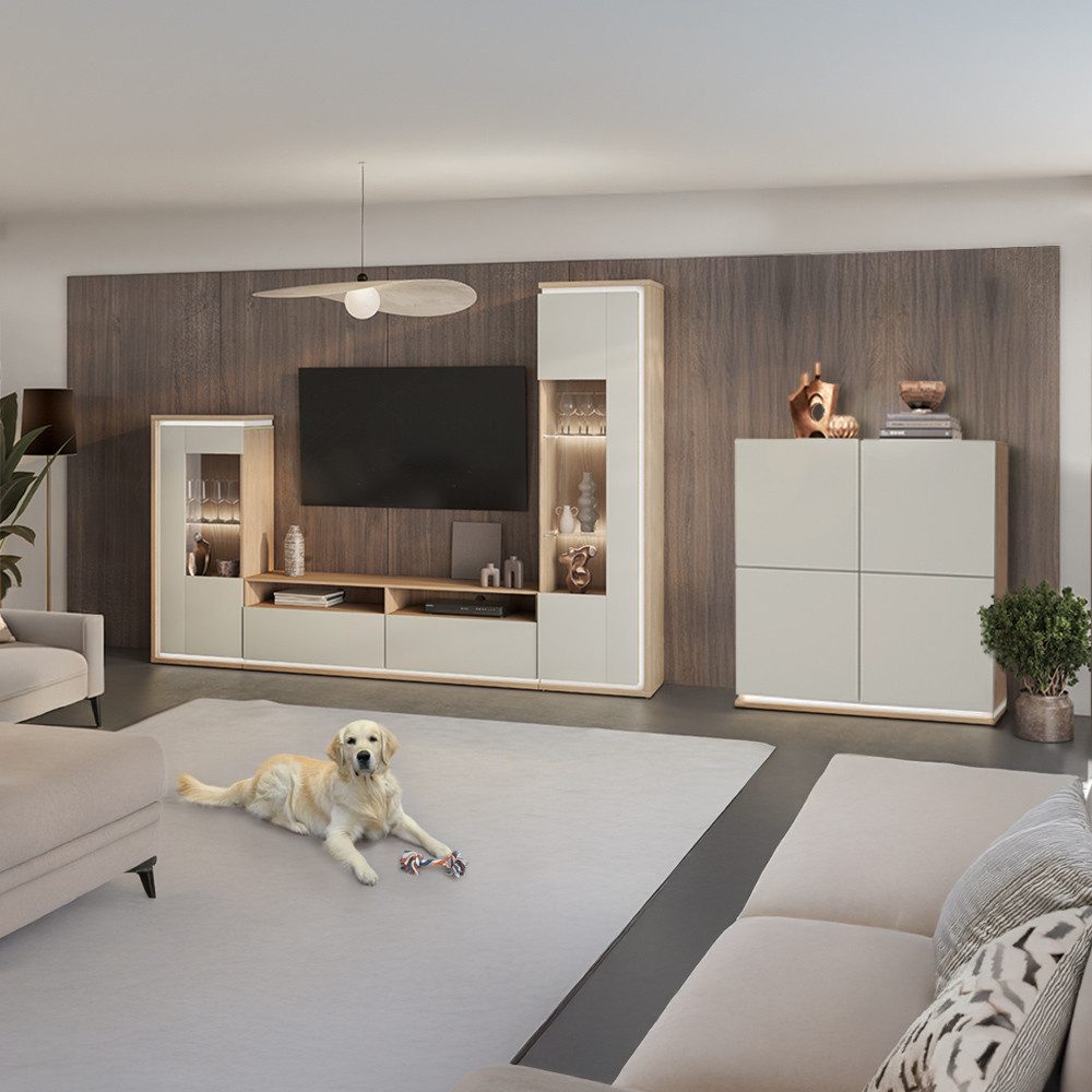 Lomadox Wohnwand DRACHTEN-83, (4-St., Vitrinen Lowboard günstig online kaufen
