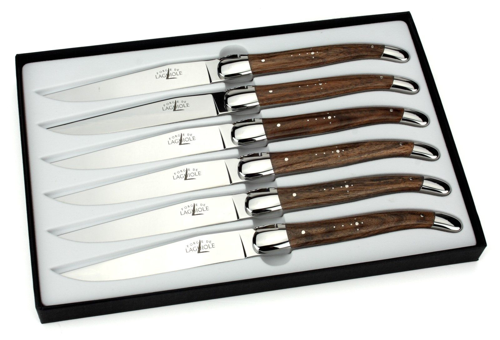 Forge de Laguiole Стейк ножи T6 2M IN NO BRI 6er Set - Griff Nussbaum - Stahl glänzend - Aufbewahrungsbox