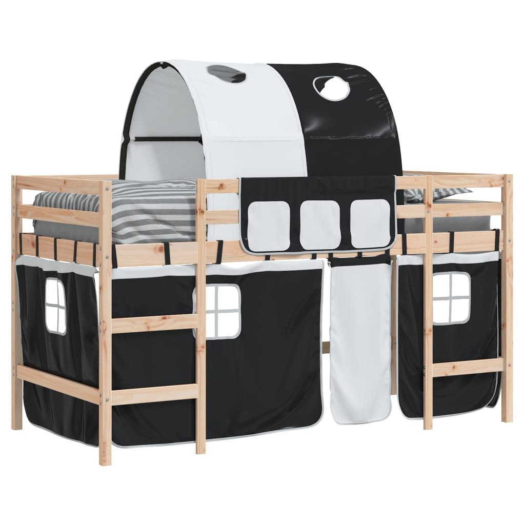 vidaXL Bett Kinderhochbett mit Tunnel Weiß & Schwarz 80x200 cm Kiefernholz
