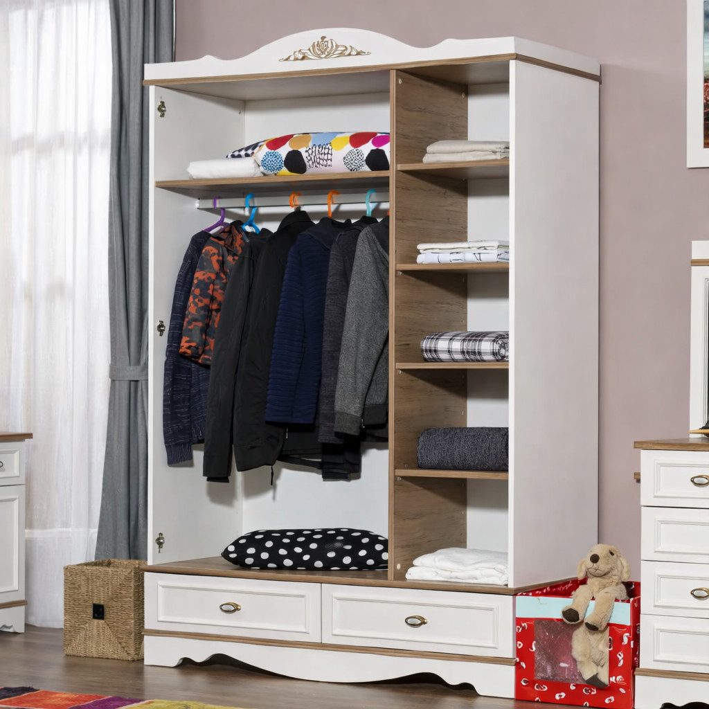 Xlmoebel Kleiderschrank Klassischer Kleiderschrank Weiß Luxus Holz Schrank Schlafzimmer Sofort (1-St., Kleiderschrank) Hergestellt in Europa