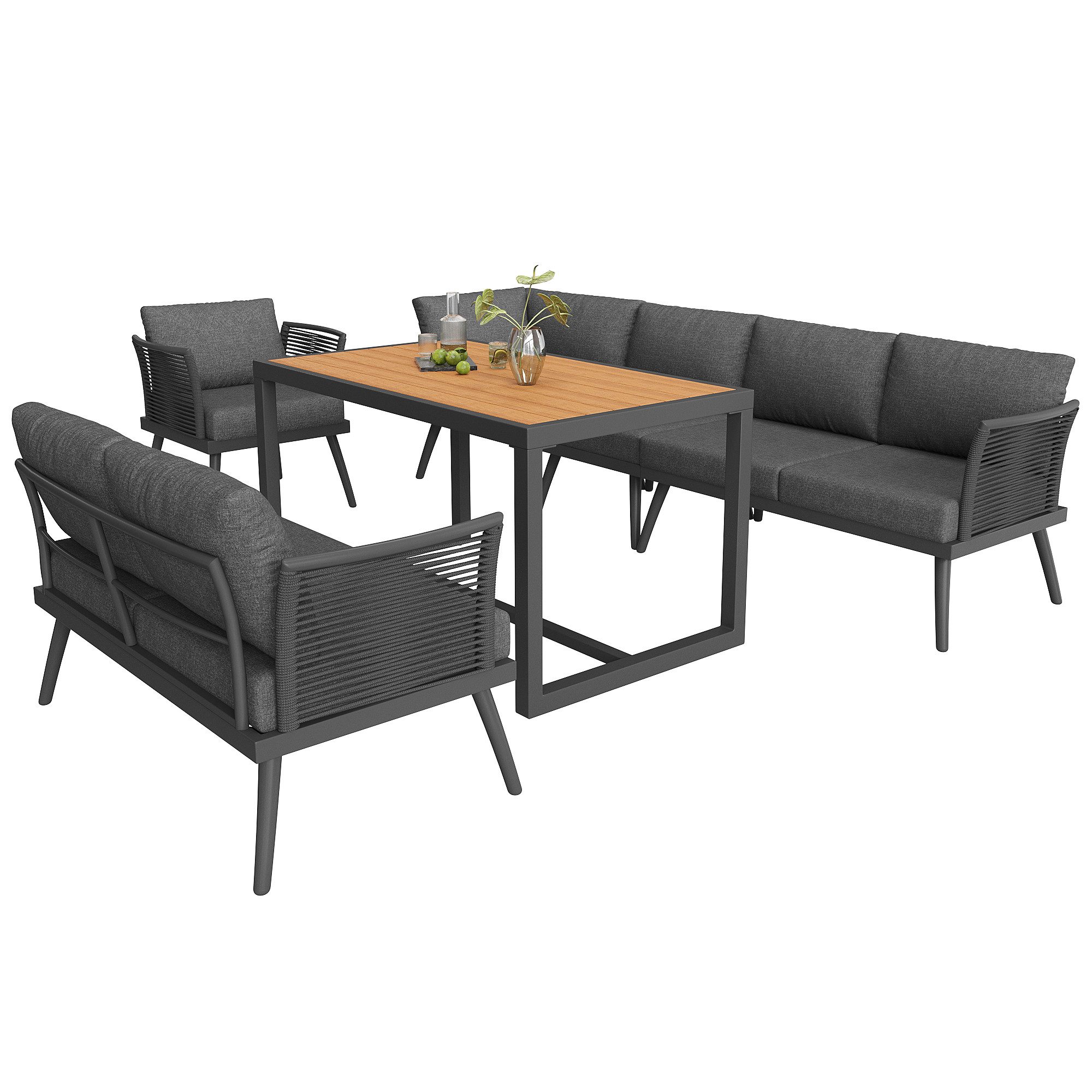 i@home Gartenlounge-Set, (6-tlg), Siebensitzer, mit geflochtenen Armlehnen, Wetterfeste, aus Eisen