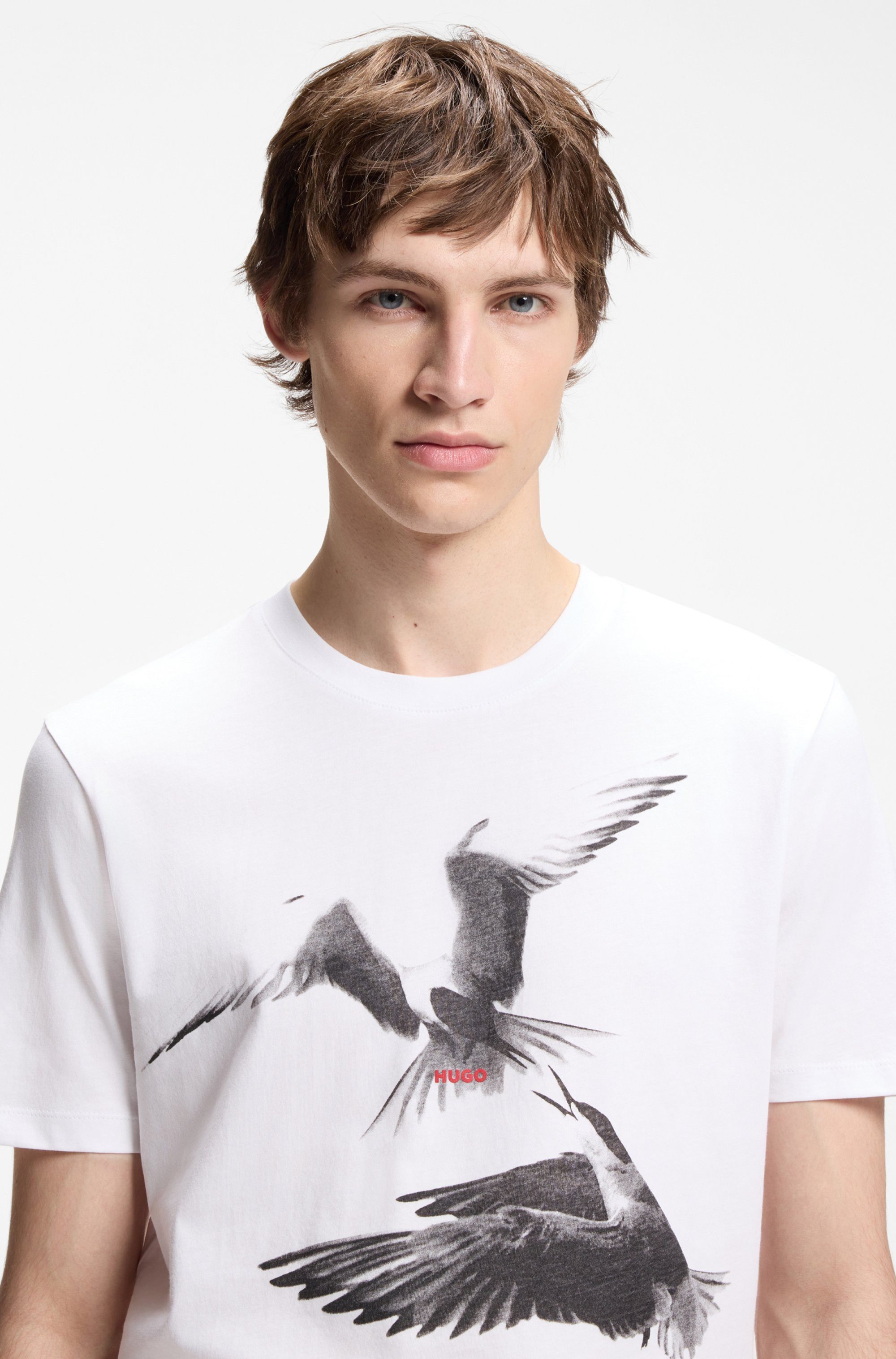 HUGO T-Shirt Dirunn Reine Baumwolle, Rundhalsausschnitt, Regular Fit