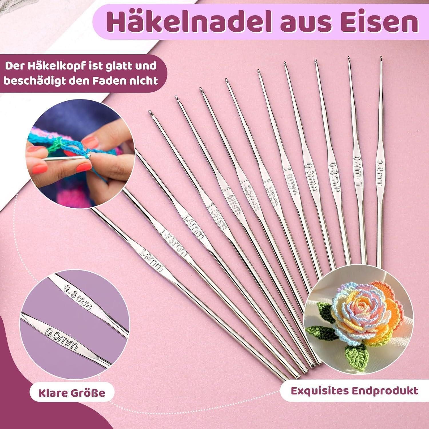 LuxusKollektion Häkelnadeln 60-teiliges Häkelnadel-Set in lila Aufbewahrungsbox