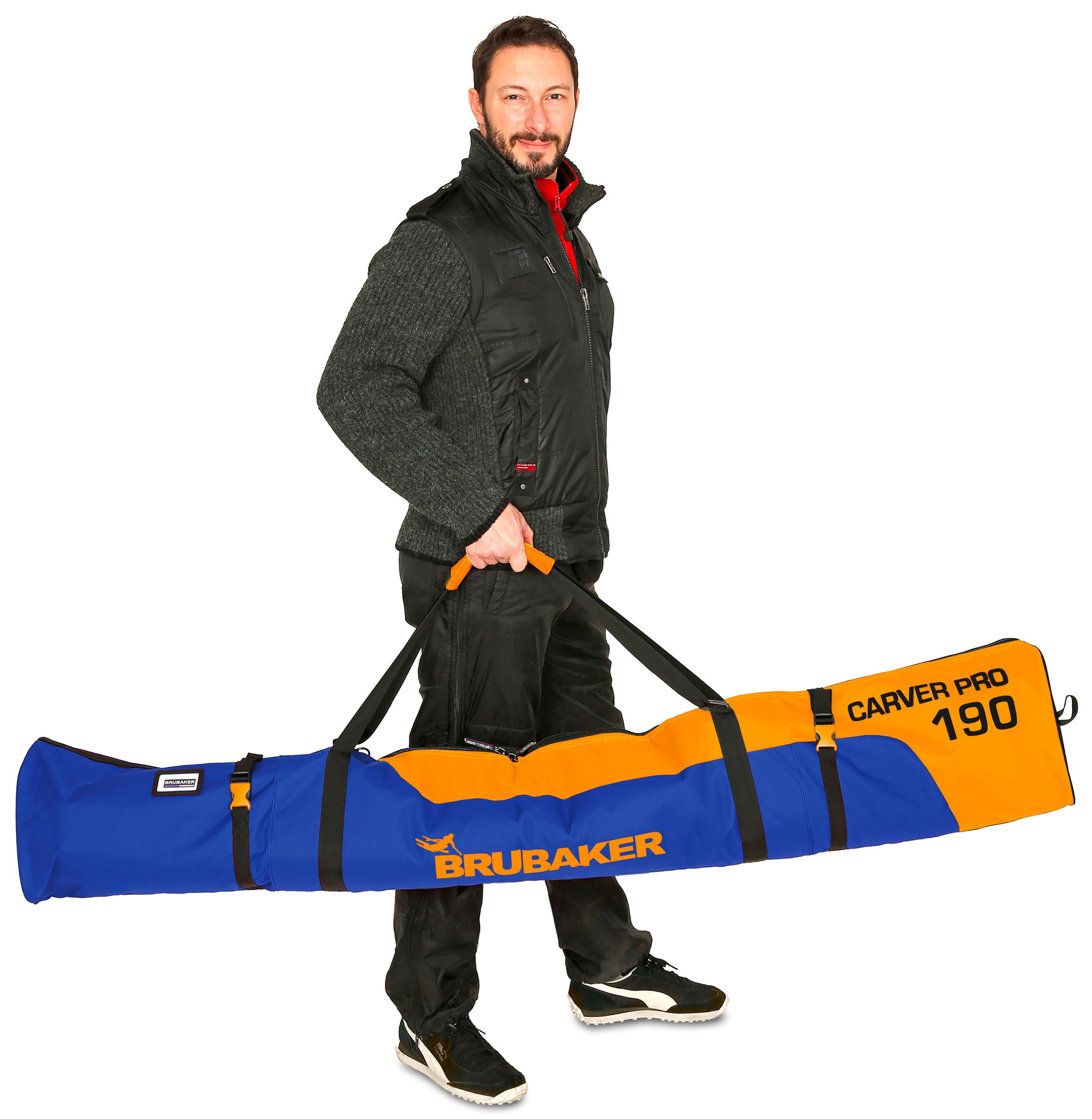 BRUBAKER Skitasche Carver Pro - Gepolsterter Skisack für 1 Paar Ski und Stöcke (Skibag für Skier und Skistöcke, 1-tlg., reißfest und schnittfest), Skihülle mit Zwei-Wege-Reißverschluss