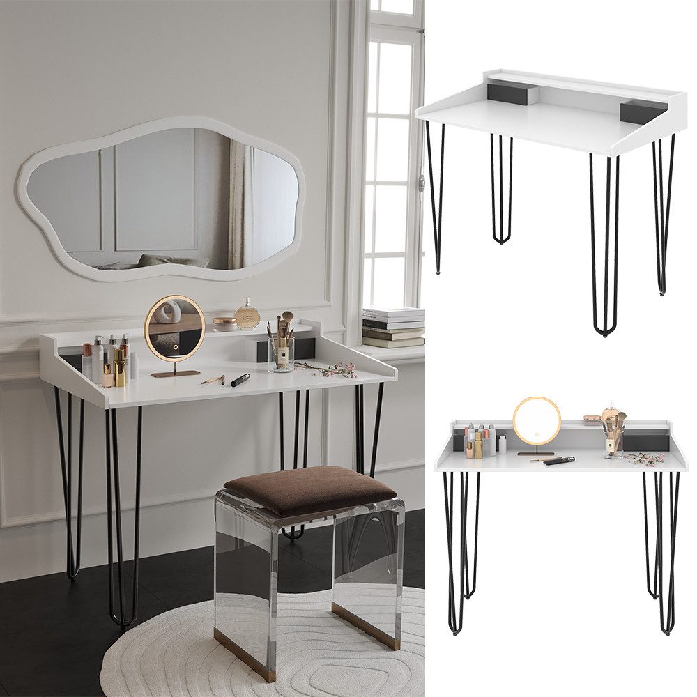 Vicco Schminktisch Sannar, Weiß/Schwarz, 110 cm mit Schubladen günstig online kaufen