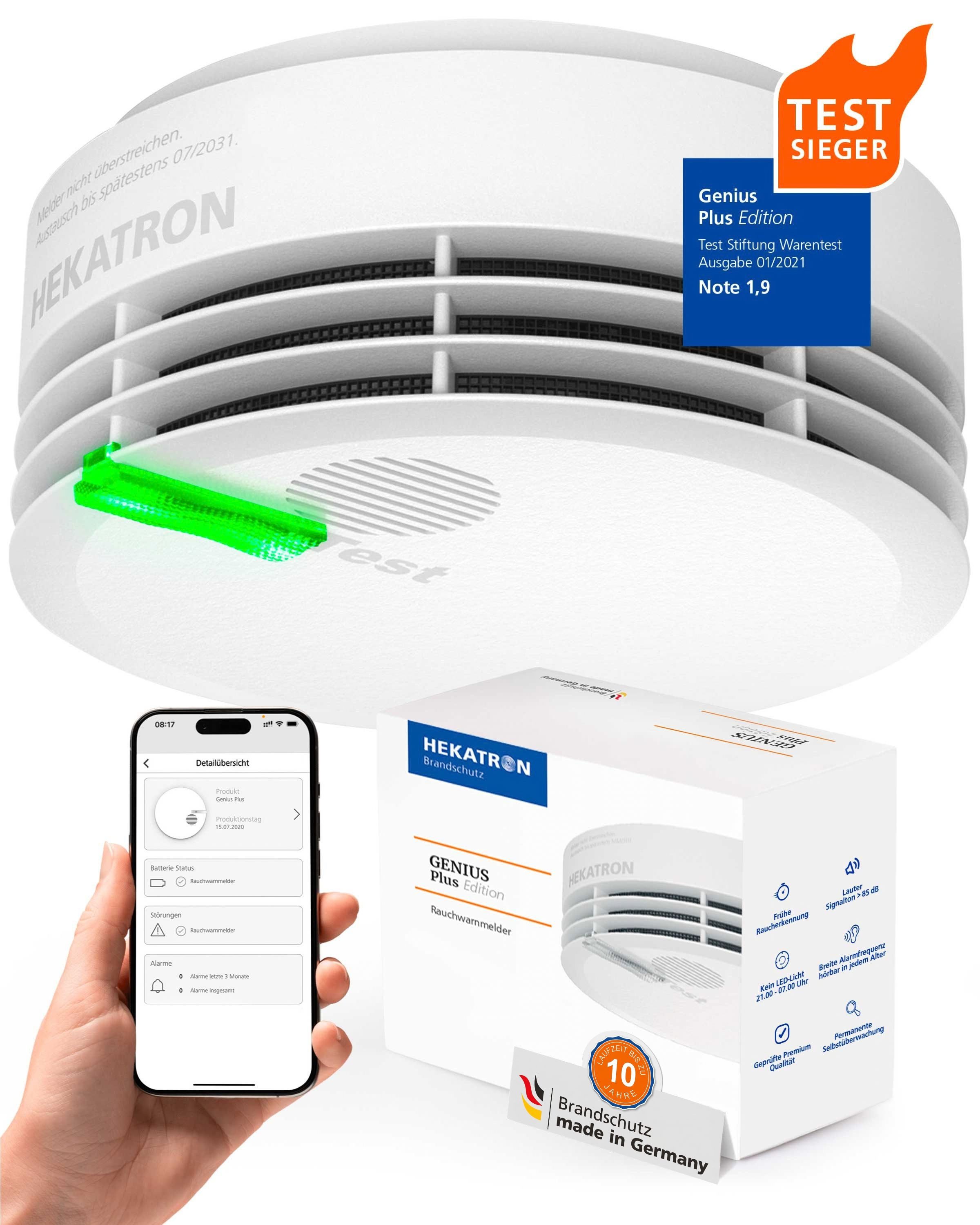 Hekatron Hekatron Genius Plus Rauchmelder (Q-Label, VdS-zertifiziert, 85 dB(A), Klebepad oder Bohrmontage)