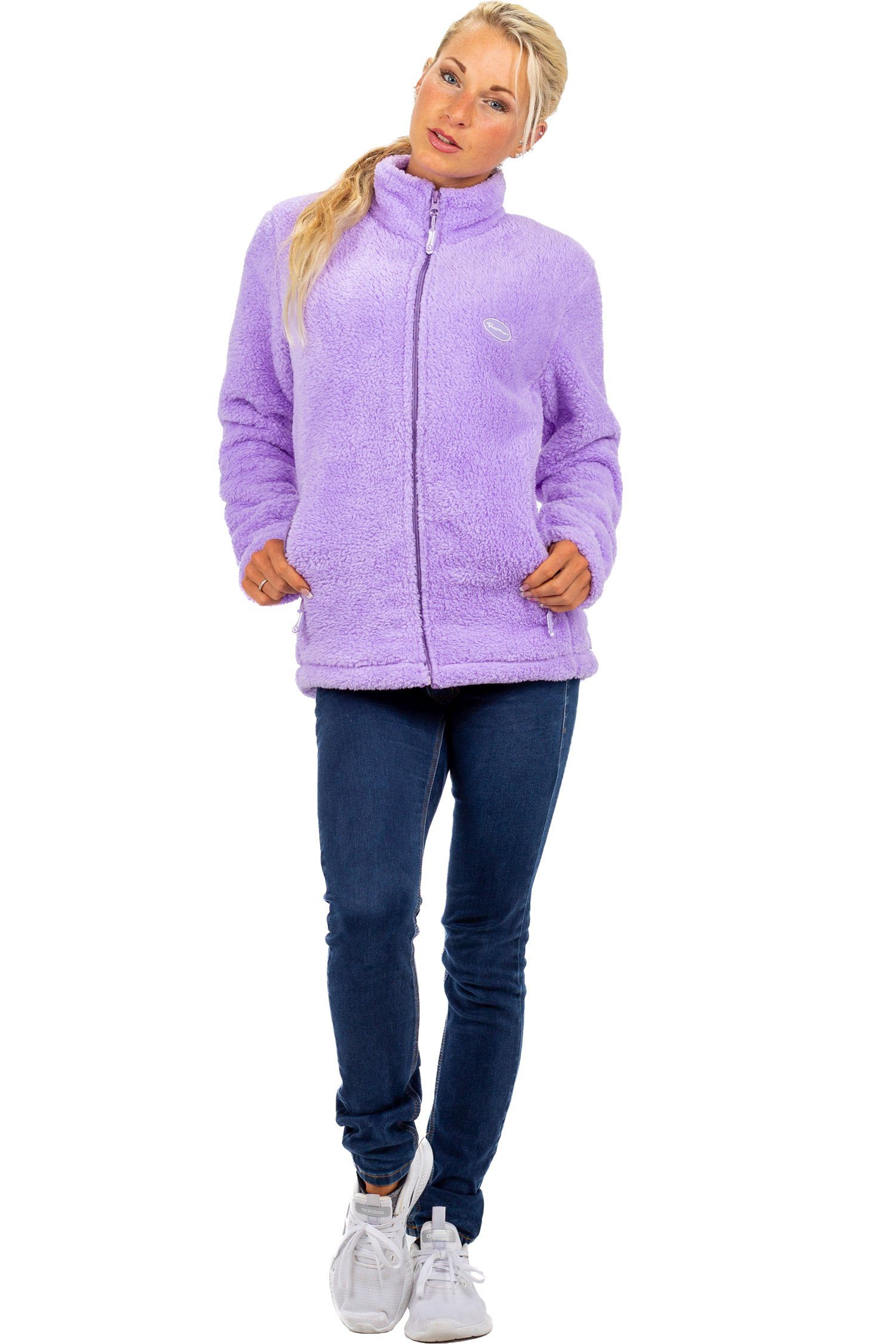 Ärmeln lila langen Fleecejacke (1-St) Damen Reichstadt Stehkragen und mit Fleecejacke Reichstadt 22RSW002