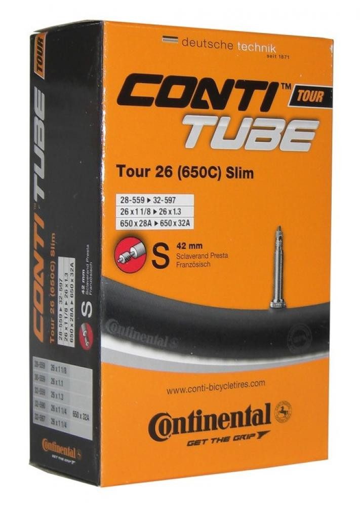 Fahrradschlauch Continental Schlauch Tour 26 slim 26x1 1/4" 28/32-559/597 SV 42mm