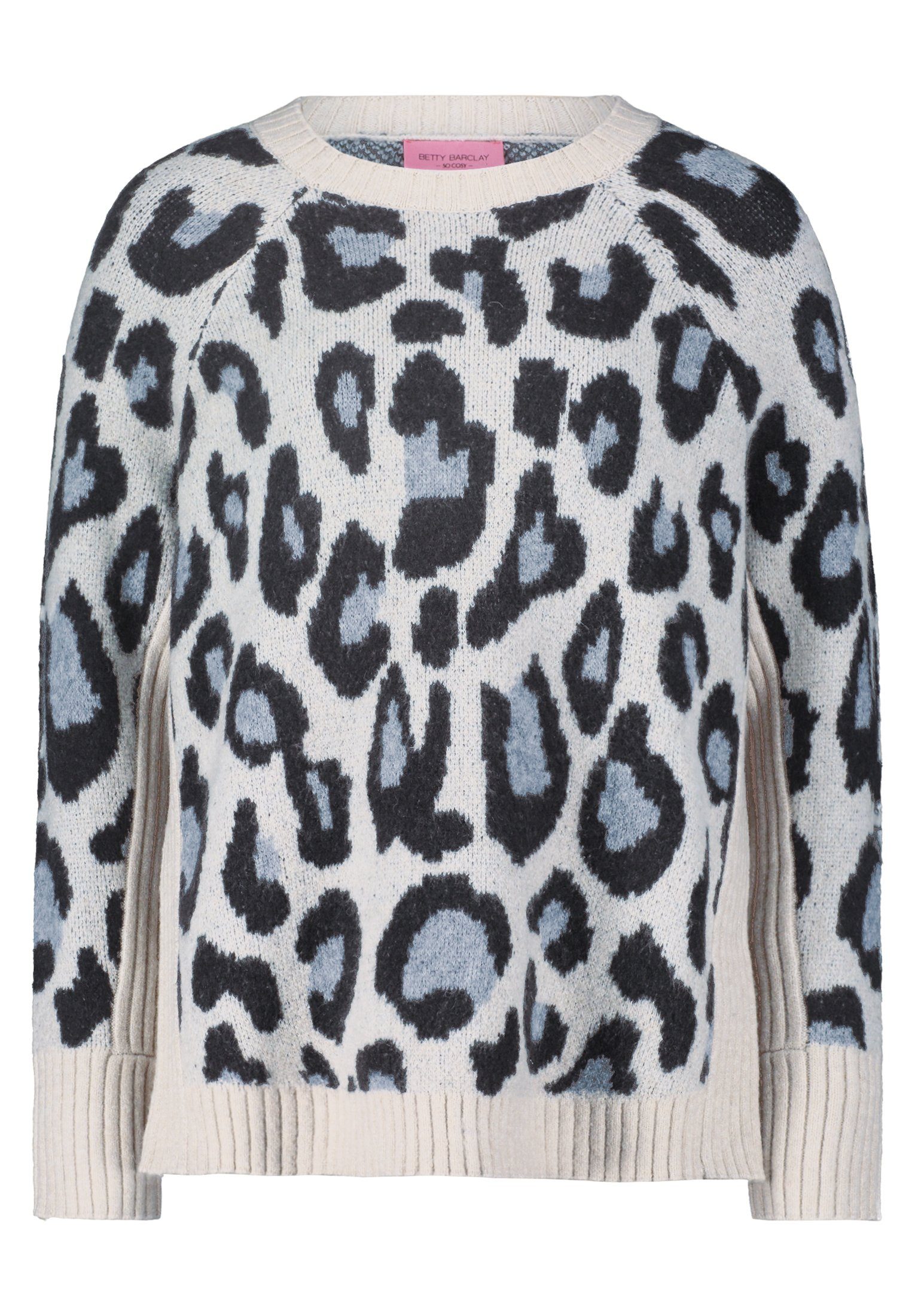 Barclay (1-tlg) Leoprint mit Beige/Grey Strickpullover Betty Muster Patch