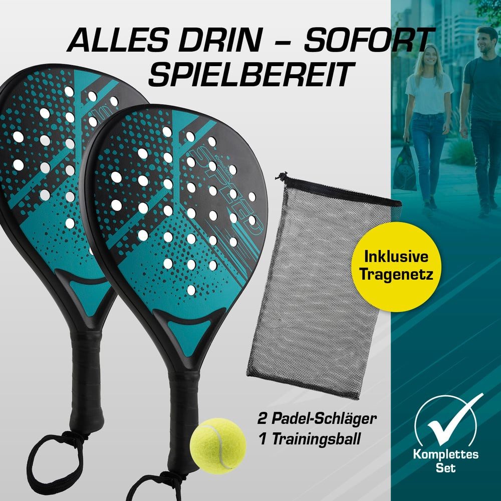 #DoYourSports Padelschläger Padel Schläger Starter-Set, 3D Comfort Grip Padel Tennis Schläger, (4-tlg), Zwei Padelschläger mit Ball und Netz, leichtes Padel Racket Set