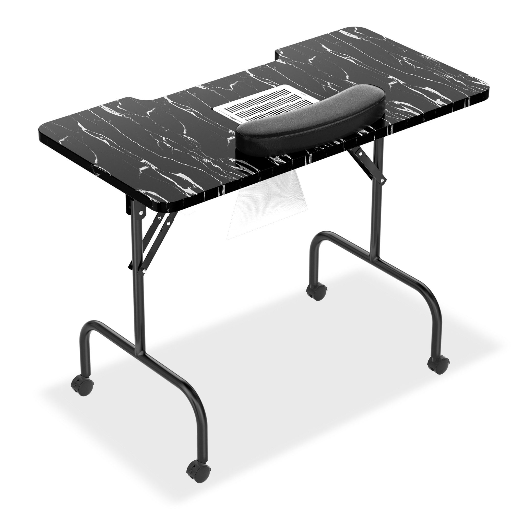 FIVMEN Arbeitstisch Nageltisch 90x40x72 cm mit Absaugung, Faltbar Nagelarbeitsplatz (Maniküretisch Tisch mit Staubabsaugung und 4 Räder), für Haushalte Nagelstudios Schönheitssalons