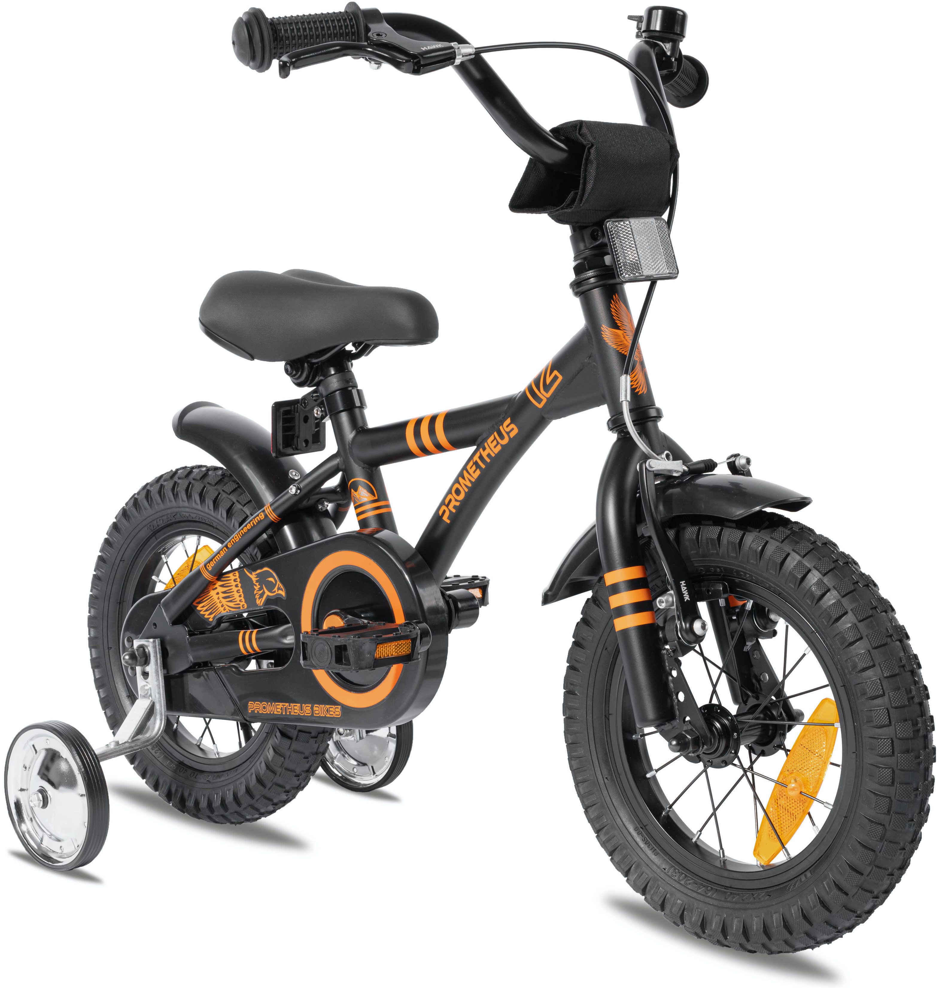 PROMETHEUS BICYCLES Kinderfahrrad HAWK 12 Zoll ab 3 Jahre, 1 Gang, Junge Mädchen Fahrrad Kinder mit Rücktrittbremse Stützräder