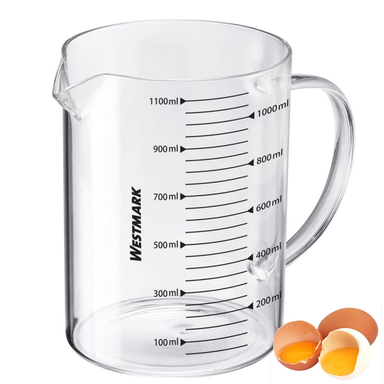 WESTMARK Messbecher aus Glas – mikrowellengeeignet, temperaturbeständig, 1,1 Liter, Glas
