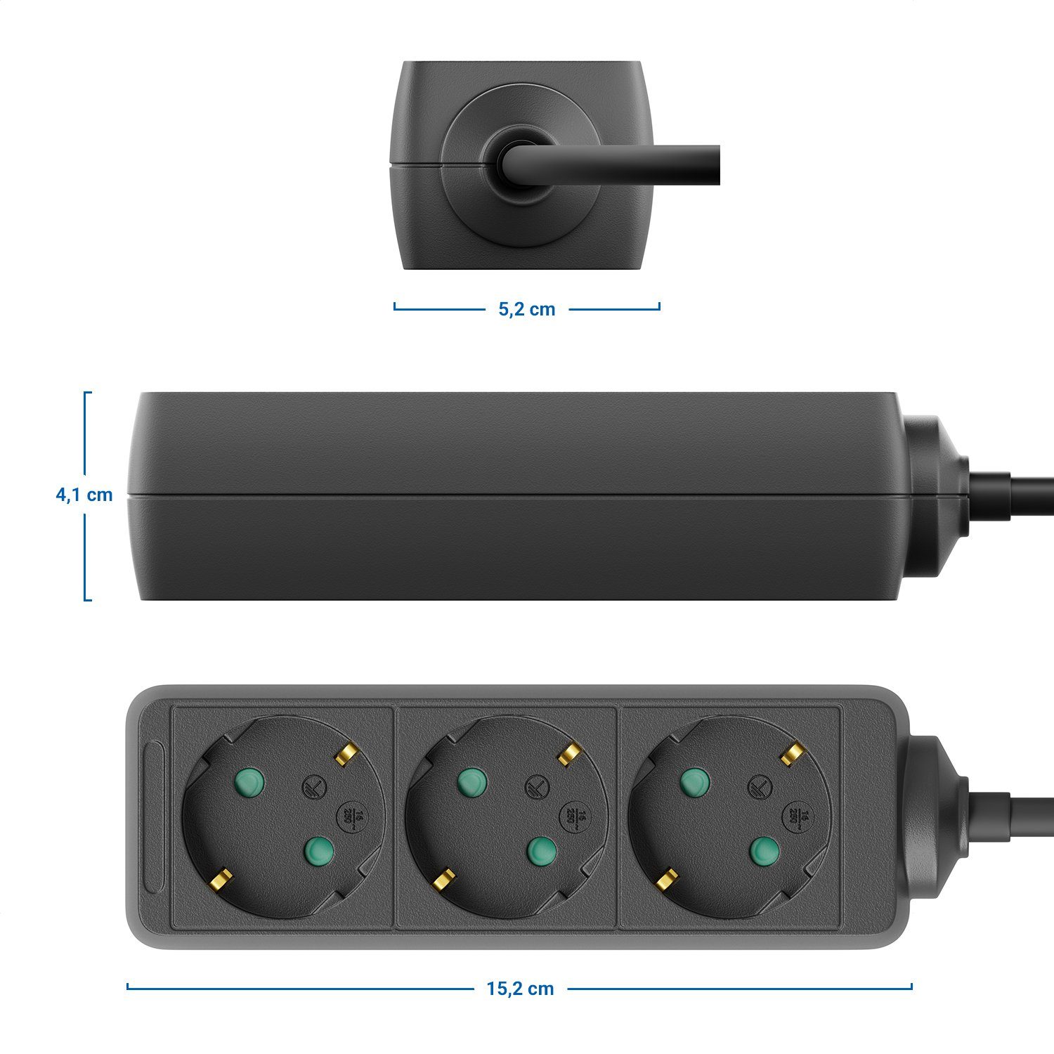 deleyCON deleyCON 3 Steckdosenleiste Steckdosenleiste 1,4m Stromleiste mit Flachstecker Fach