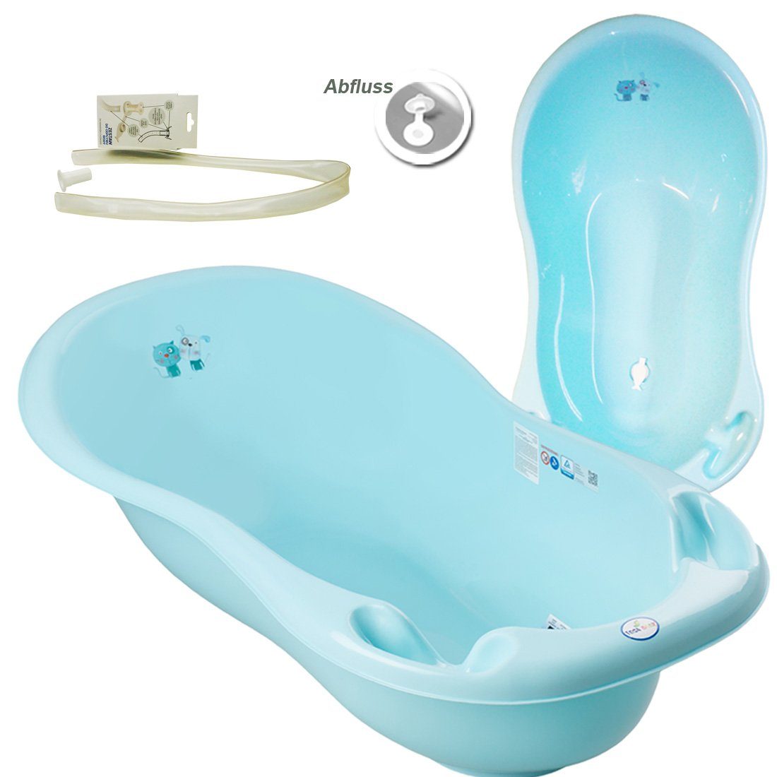 SET Badesitz+ Baby, Ständer Tega-Baby Babybadewanne Ständer CAT Made in AB Europe), Wanne+ Abflussset - Töpfchen+ Ablauf DOG Set+ -Wanne + (Premium.set Teile 4 & Grau-