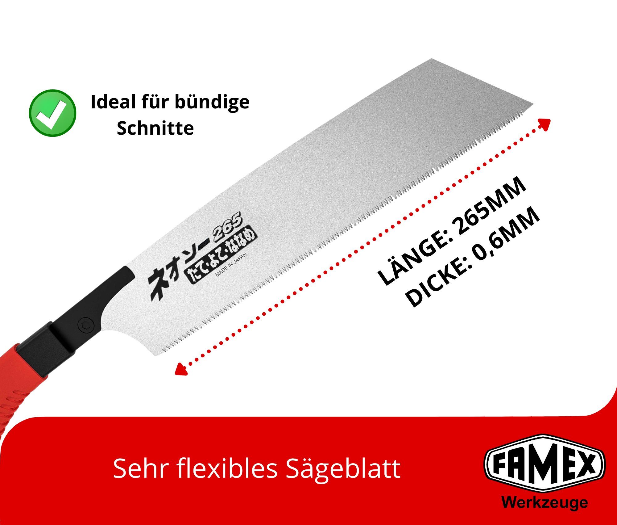 Thumbnail - FAMEX Japansäge 5547 Handsäge 265 mm - PROFFESIONAL (Japansäge), 15 TPI, Made in Japan
