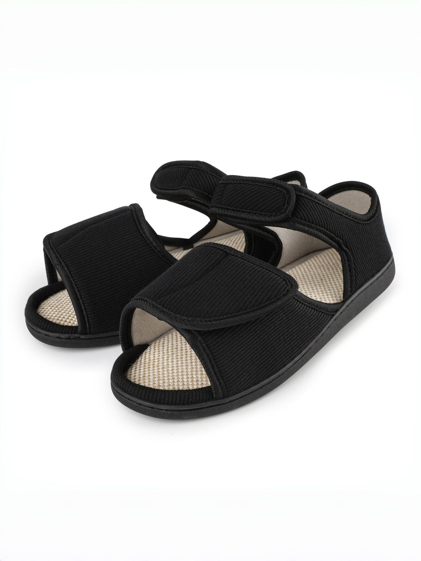 TIESTRA Heiße Männerschuhe für große Füße –Winter-Lambskin Plüsch Hausschuhe Plüsch Hausschuhe Filzschuhe mit offenem Kopf, Memory-Foam-Sohle, Schwarz