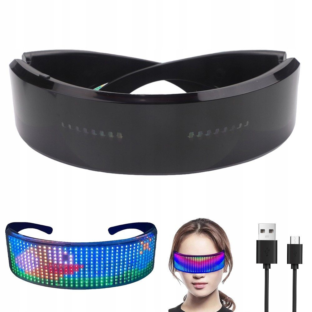 QUBEBU Sonnenbrille Einzigartige LED-Gläser, LED Brille APP Steuerung für Party, Glasses (DIY programmierbar Wiederaufladbar LED Brille für Konzert, Bar, DJ., Flashing Emotions Sonnenbrille für Männer Frauen Kinder) Für Halloween Weihnachten Karneval Festivals Rollenspiel